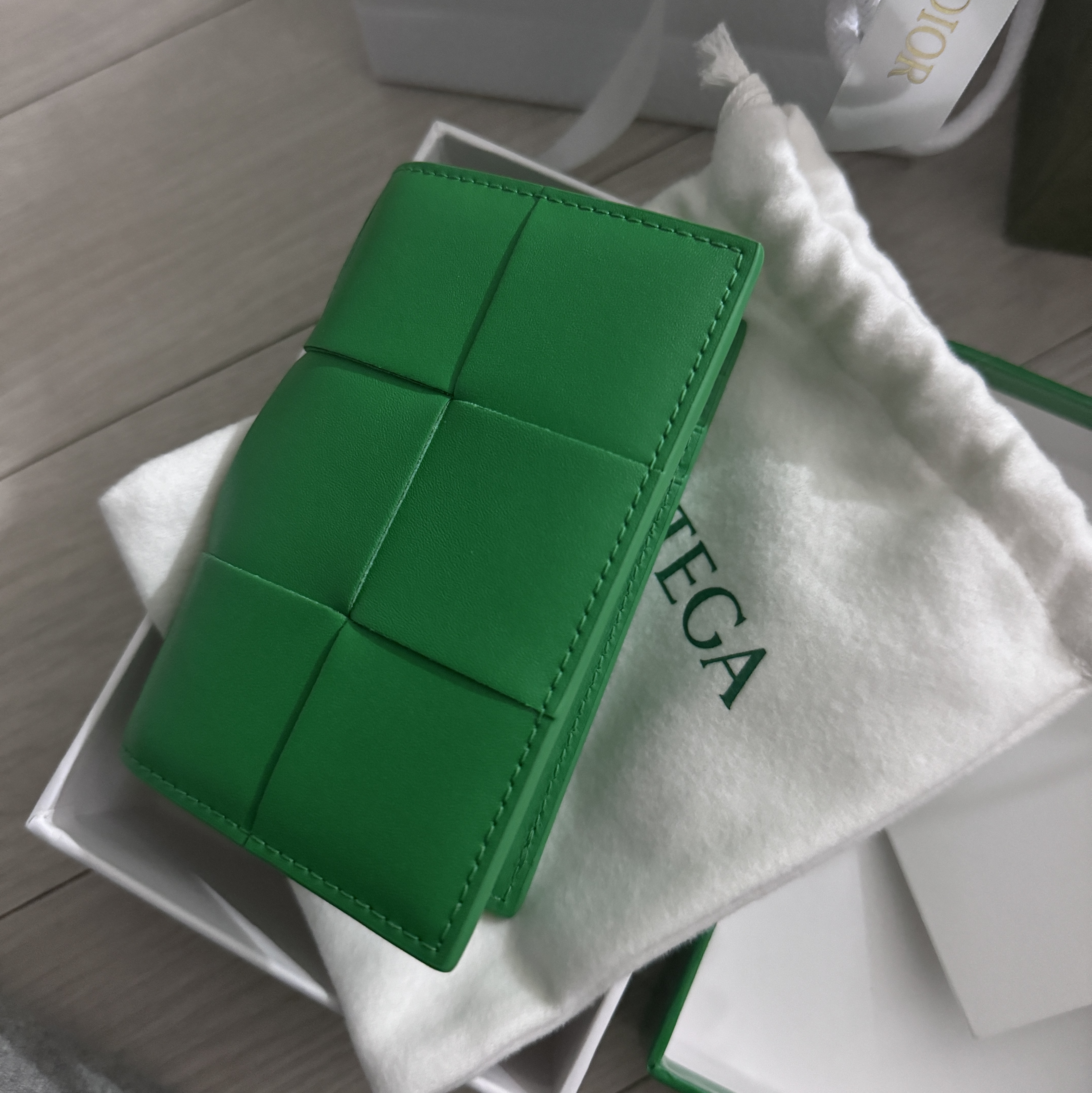 Bottega Veneta Flap Card Case Parakeet 착용 스타일