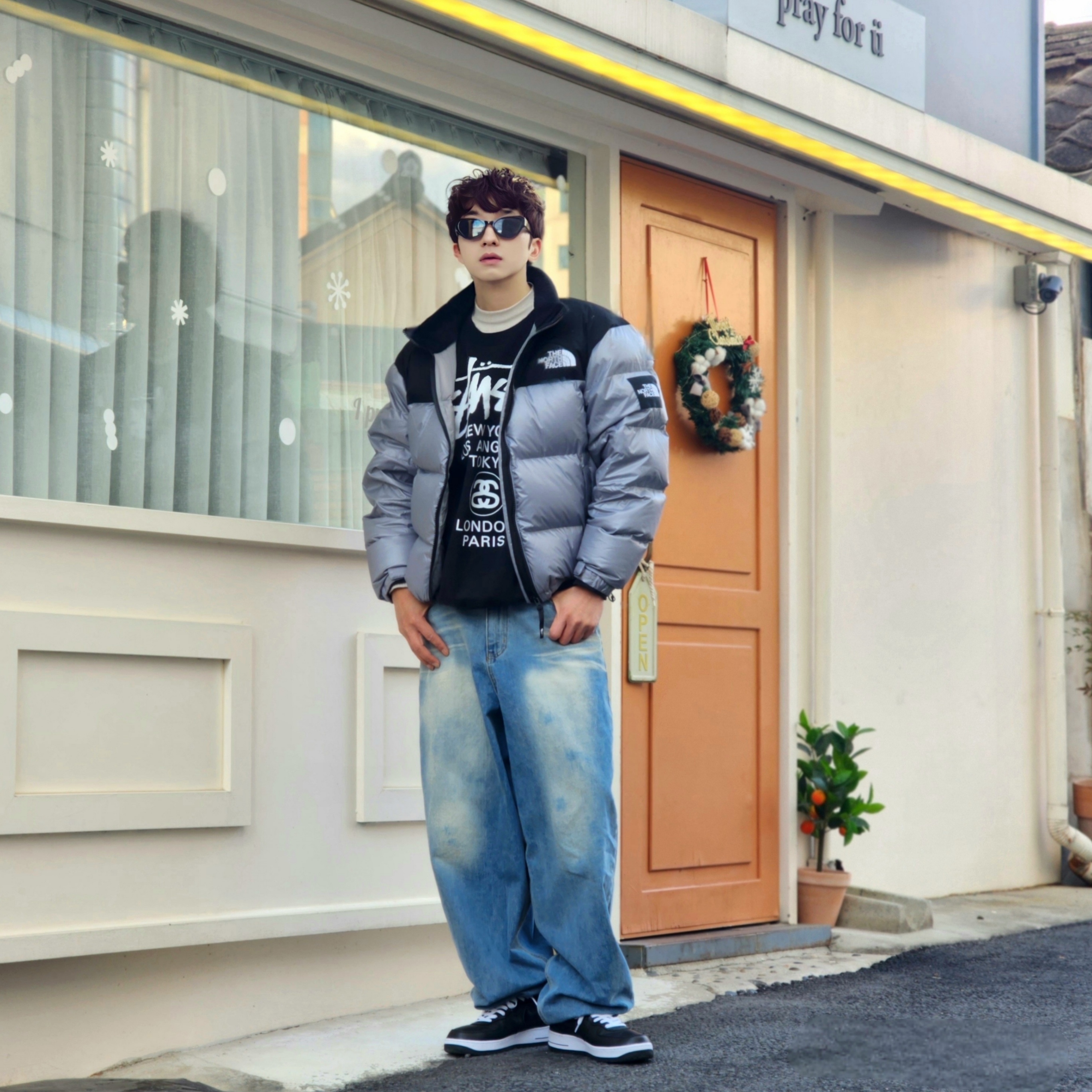 Nike x Stussy Air Force 1 '07 Mid SP Black, The North Face White Label Novelty Nuptse Down Jacket Heather Gray ์ฐฉ์ฉ ์คํ์ผ - 5