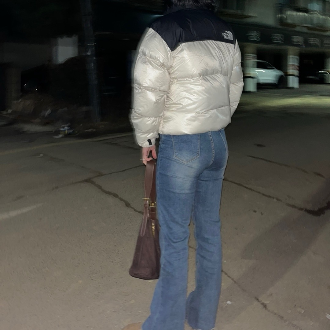 The North Face Nuptse On Ball Jacket SE Cream, (W) The North Face White Label Novelty Nuptse Down Jacket Beige Brown 착용 스타일 - 1