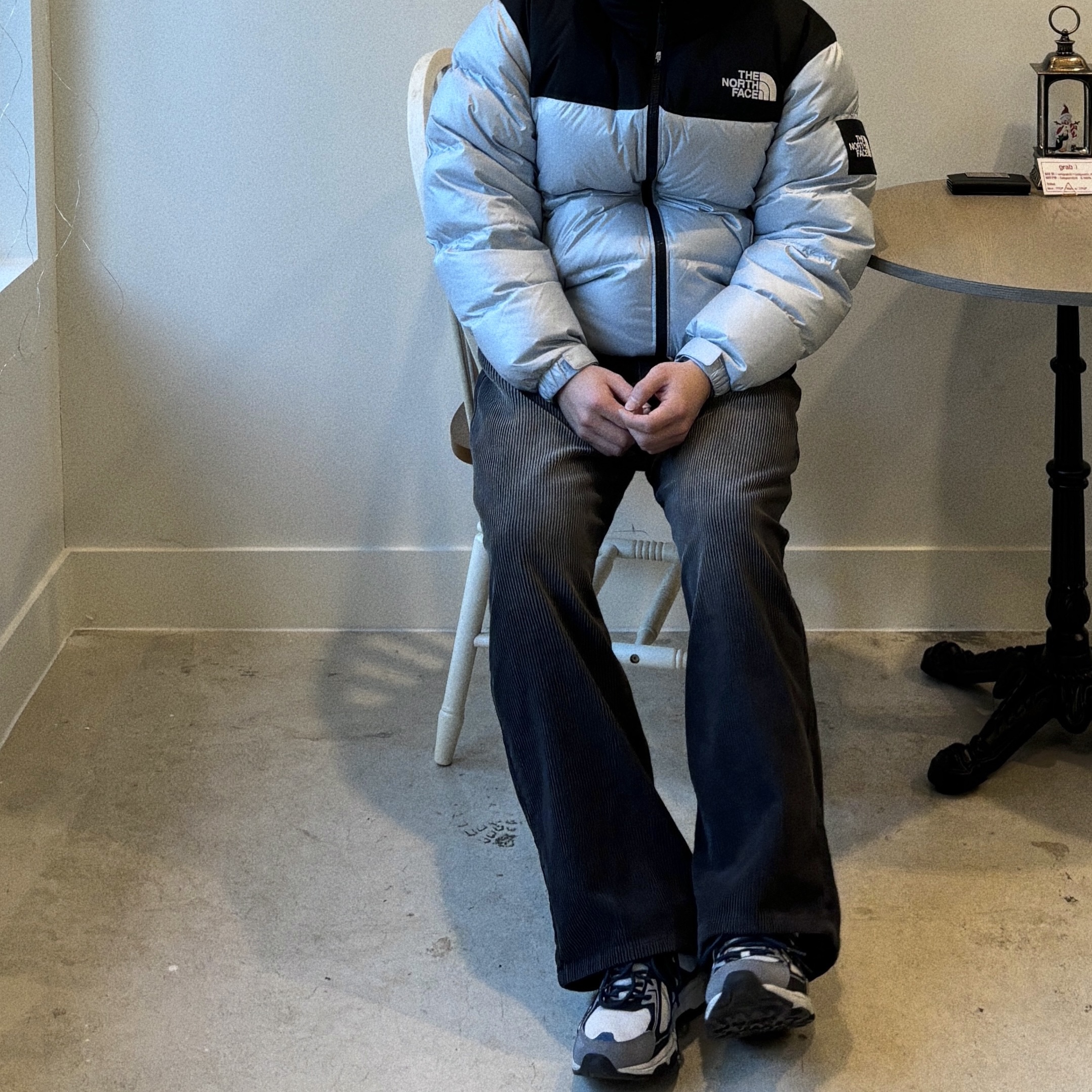 The North Face White Label Novelty Nuptse Down Jacket Sky Blue, Asics Gel-Venture 6 SPS Glacier Grey 착용 스타일 - 2