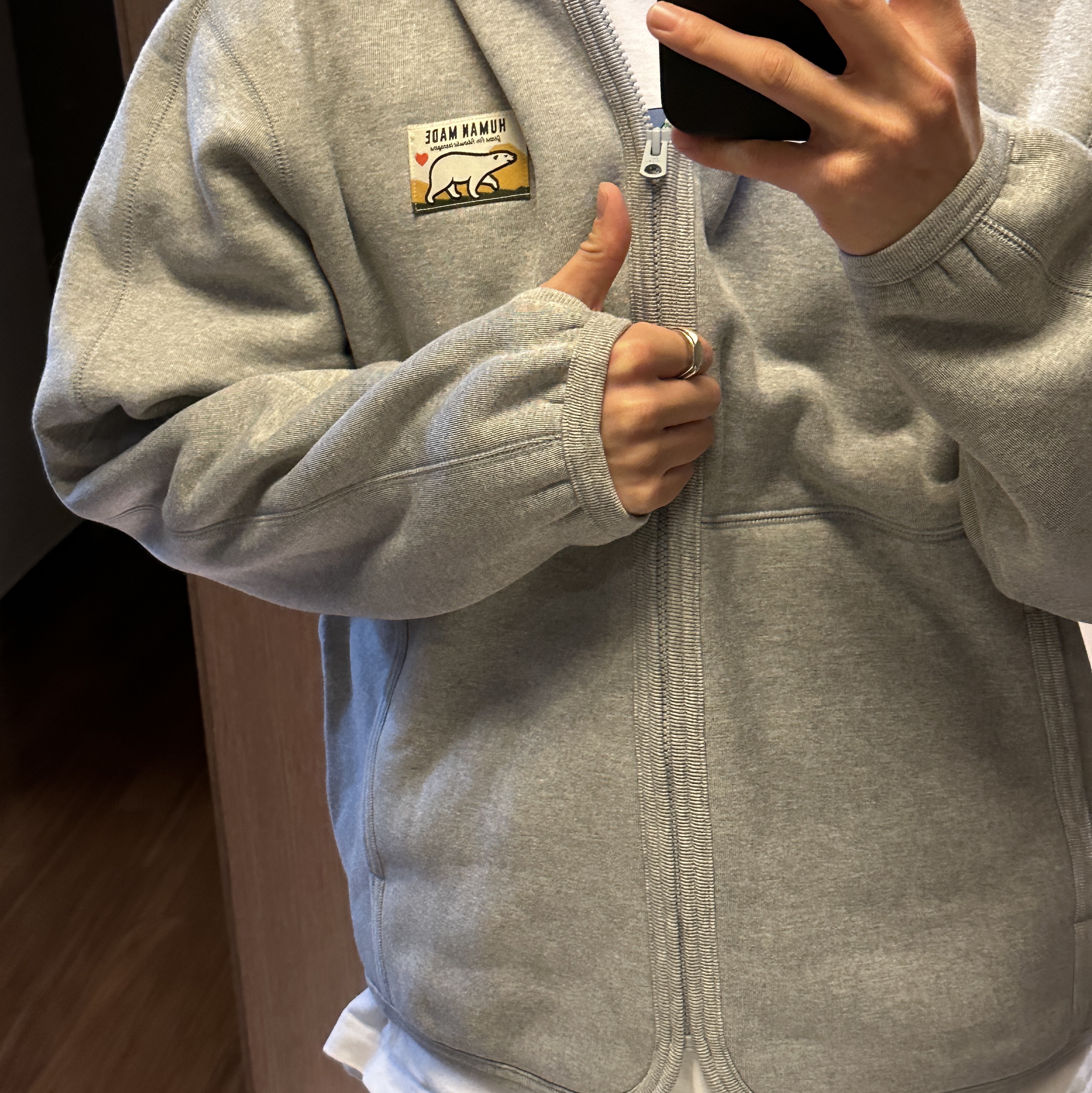 Human Made Fleece Sweat Zip Hoodie Gray 착용 스타일