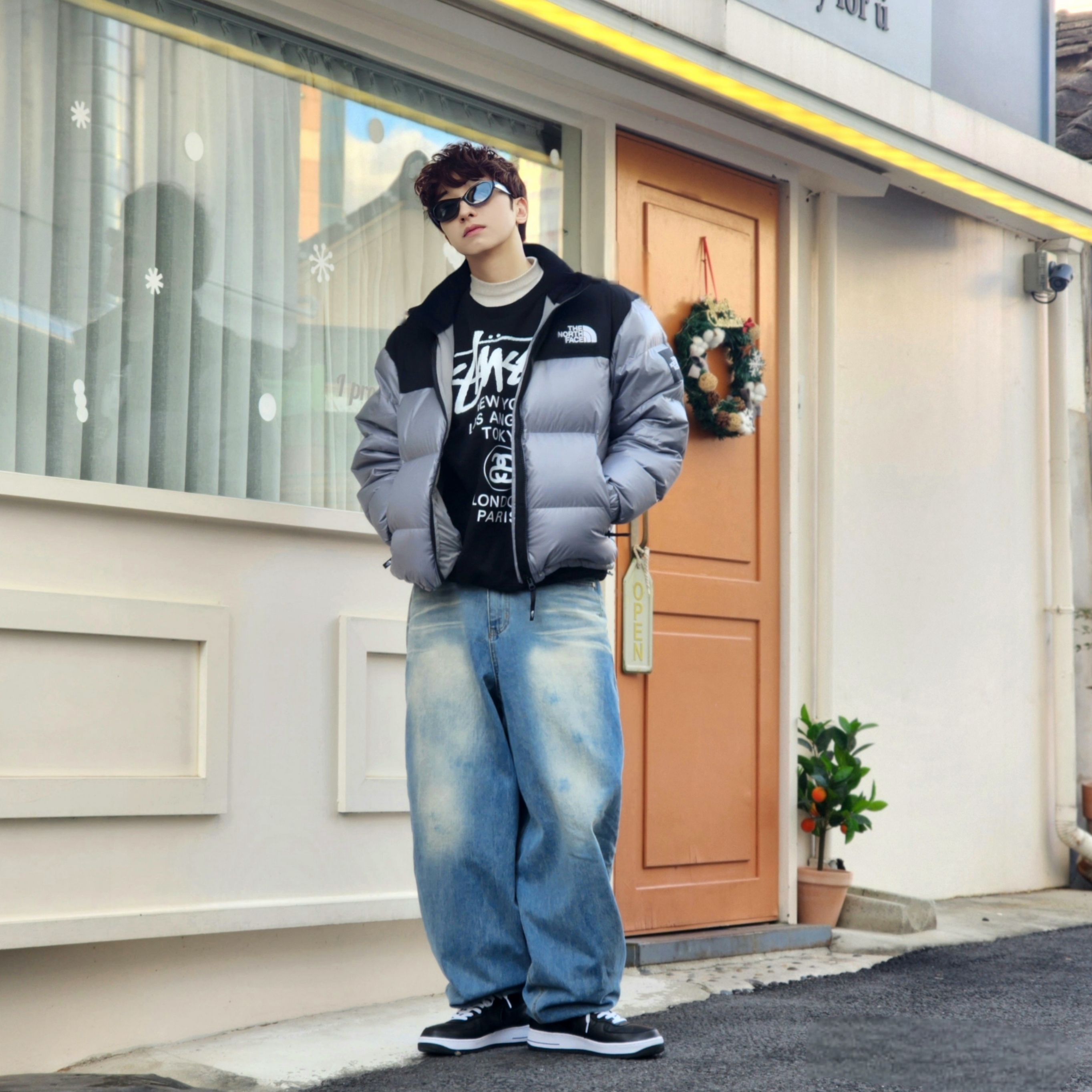 Nike x Stussy Air Force 1 '07 Mid SP Black, The North Face White Label Novelty Nuptse Down Jacket Heather Gray ์ฐฉ์ฉ ์คํ์ผ - 3