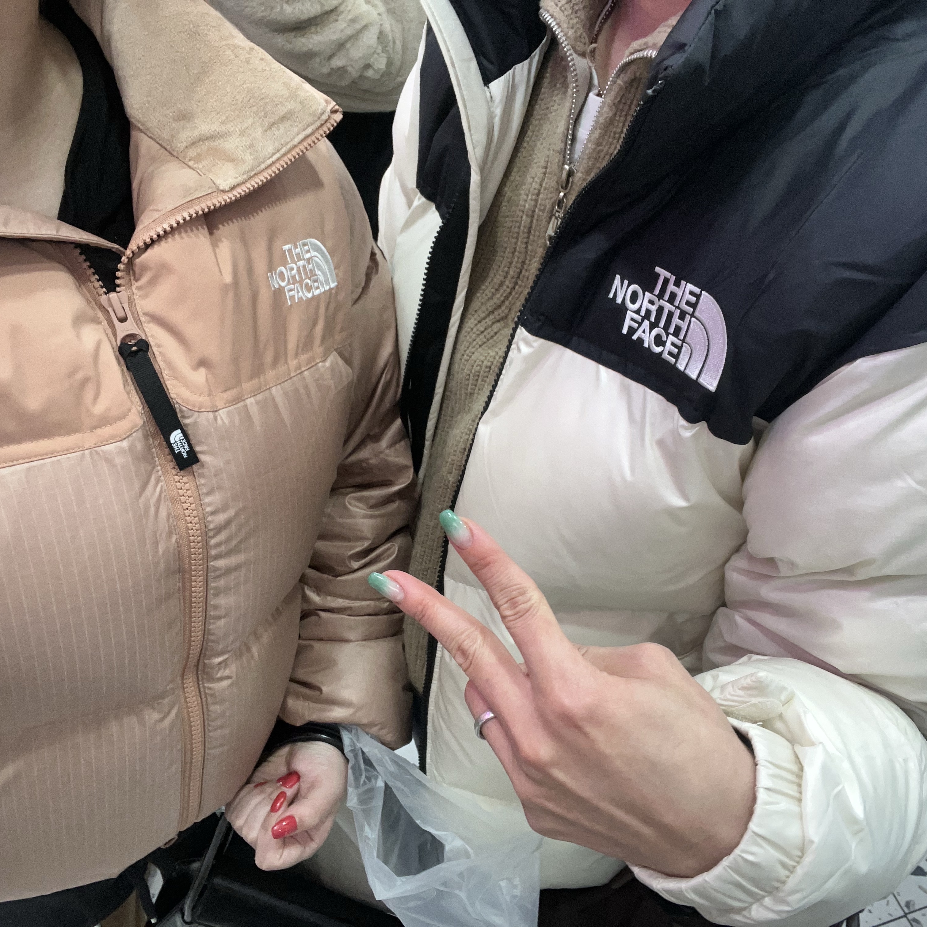 The North Face Nuptse On Ball Jacket SE Cream, (W) The North Face White Label Novelty Nuptse Down Jacket Beige Brown 착용 스타일 - 3