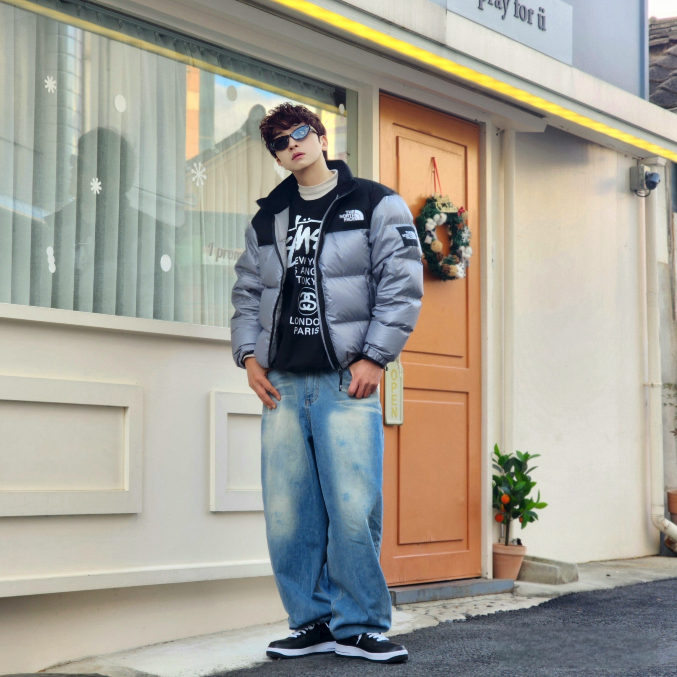 Nike x Stussy Air Force 1 '07 Mid SP Black, The North Face White Label Novelty Nuptse Down Jacket Heather Gray ์ฐฉ์ฉ ์คํ์ผ - 4