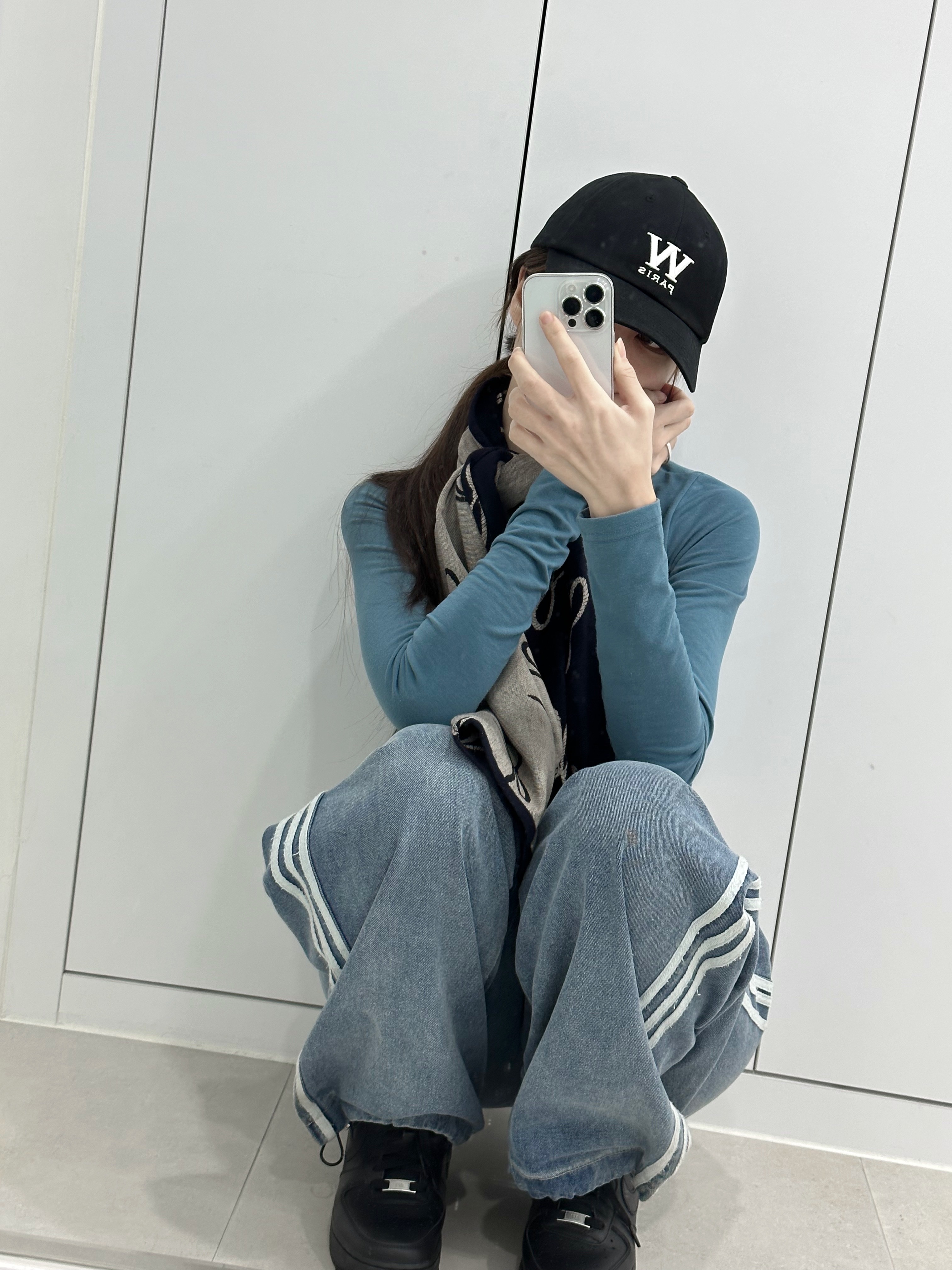 Wooyoungmi W Patch Ball Cap Black - 23SS, Nike Air Force 1 '07 Low Triple Black 착용 스타일 - 3