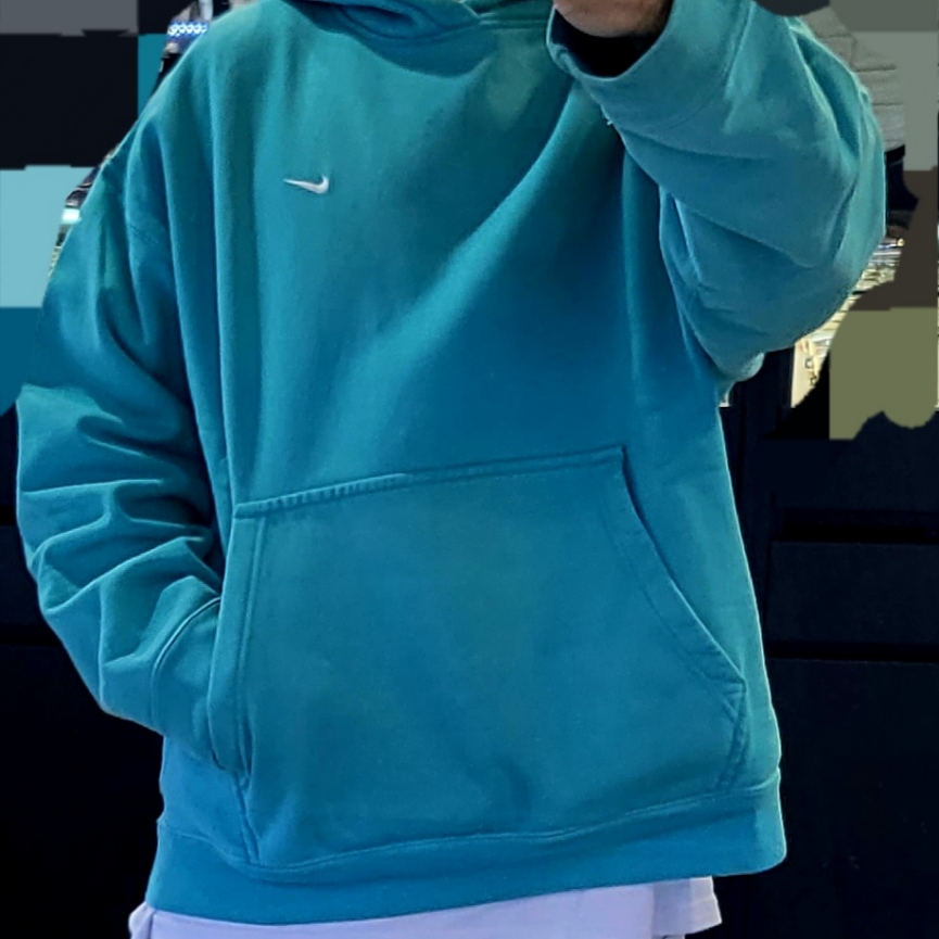 Nike NRG Solo Swoosh Fleece Hoodie Washed Teal - US/EU 착용 스타일
