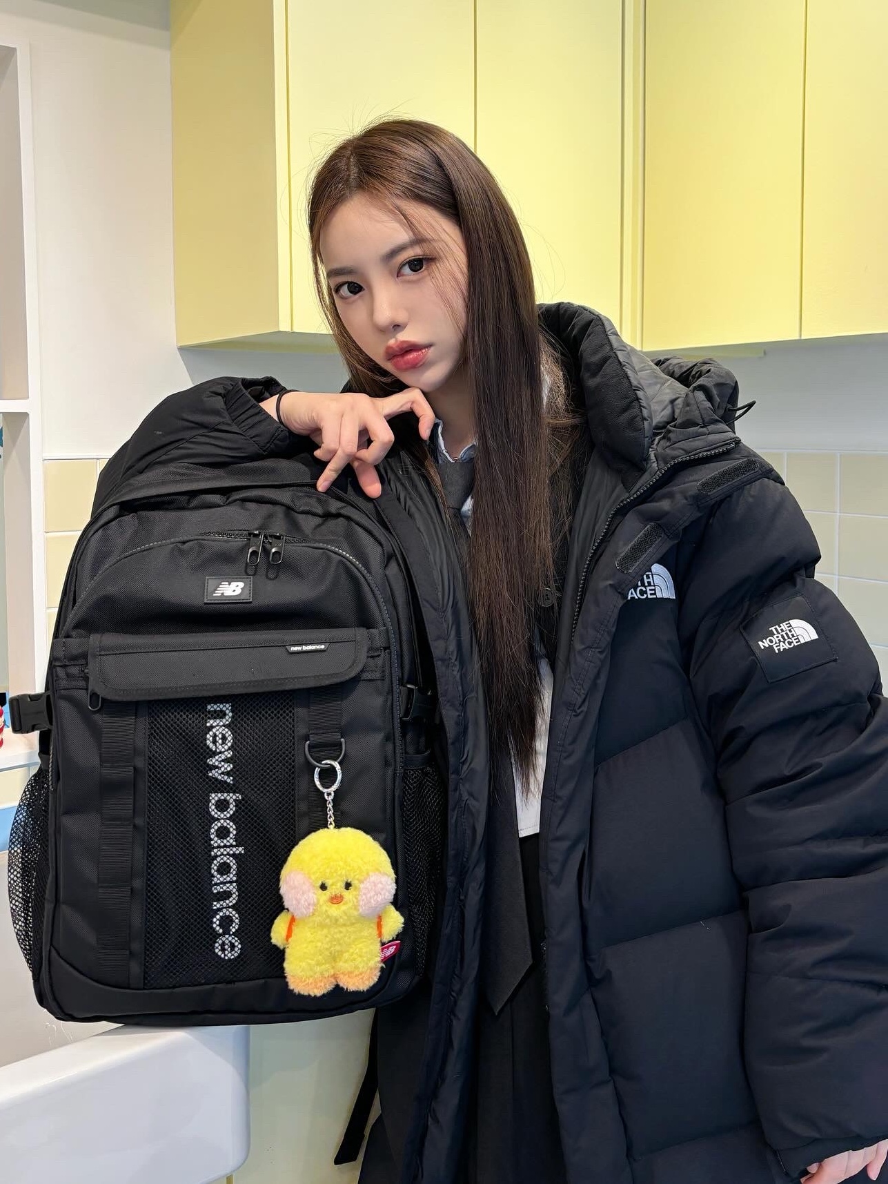 The North Face White Label Go Free Down Coat Black 착용 스타일 - 1