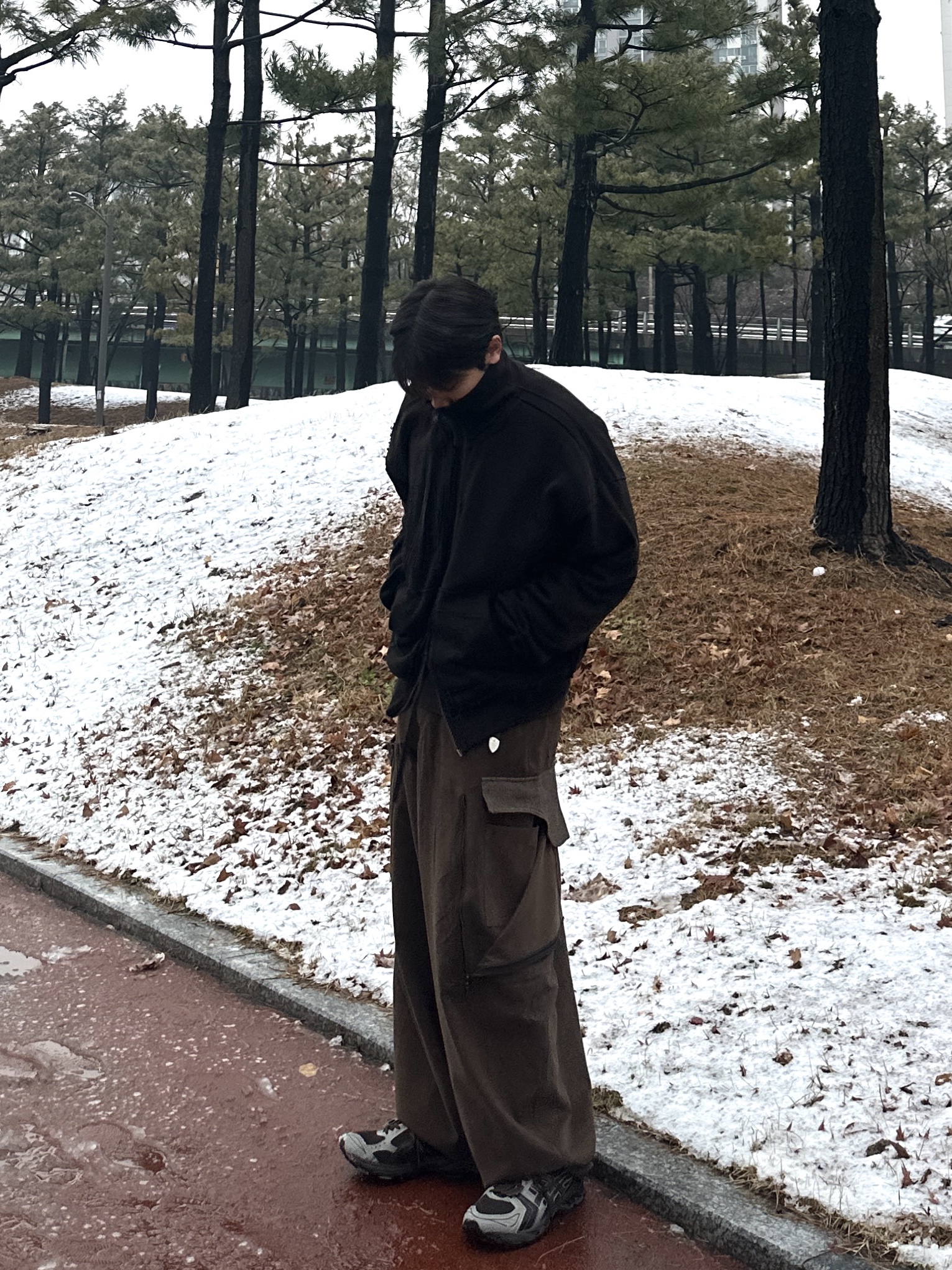 Undermycar Gaor Multi Patched Vintage Zip-Up Ganache - 23SS, Asics x Atmos x Undermycar Gel-Kayano 14 Pepper Black 착용 스타일