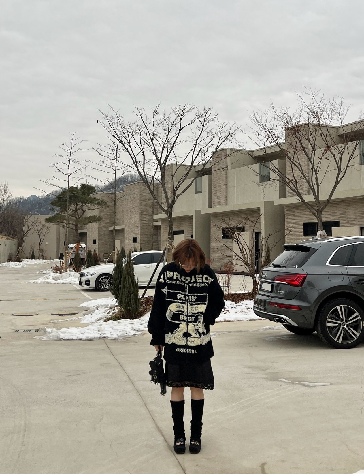 Y/Project Paris Best Jacquard Fleece Jacket Black - 23FW, (W) MM6 Maison Margiela Numeric Logo Strap Ballerina Flat Shoes Black 착용 스타일 - 1