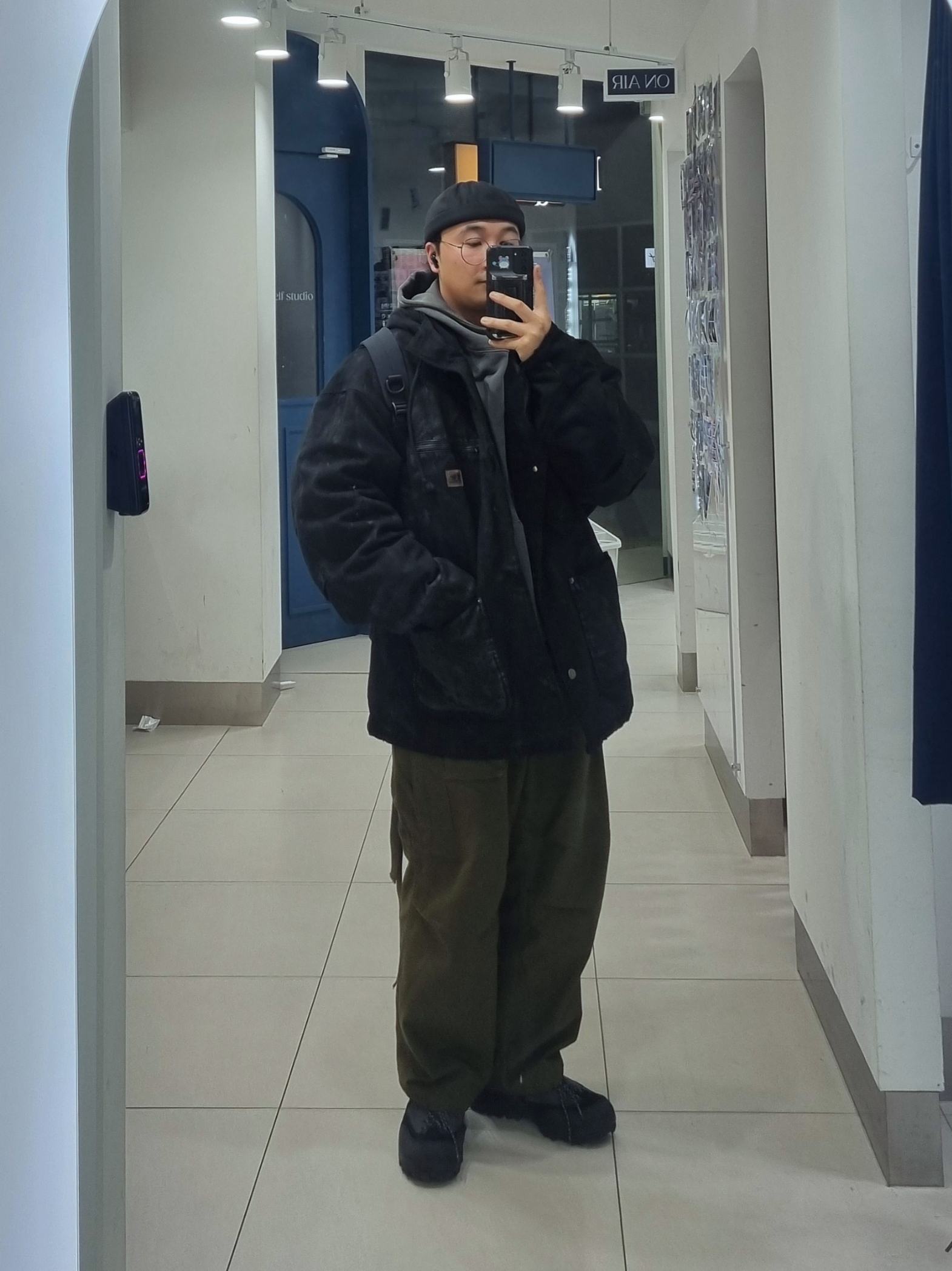 Project G/R Oversized Chore Work Jacket Black 착용 스타일 - 2