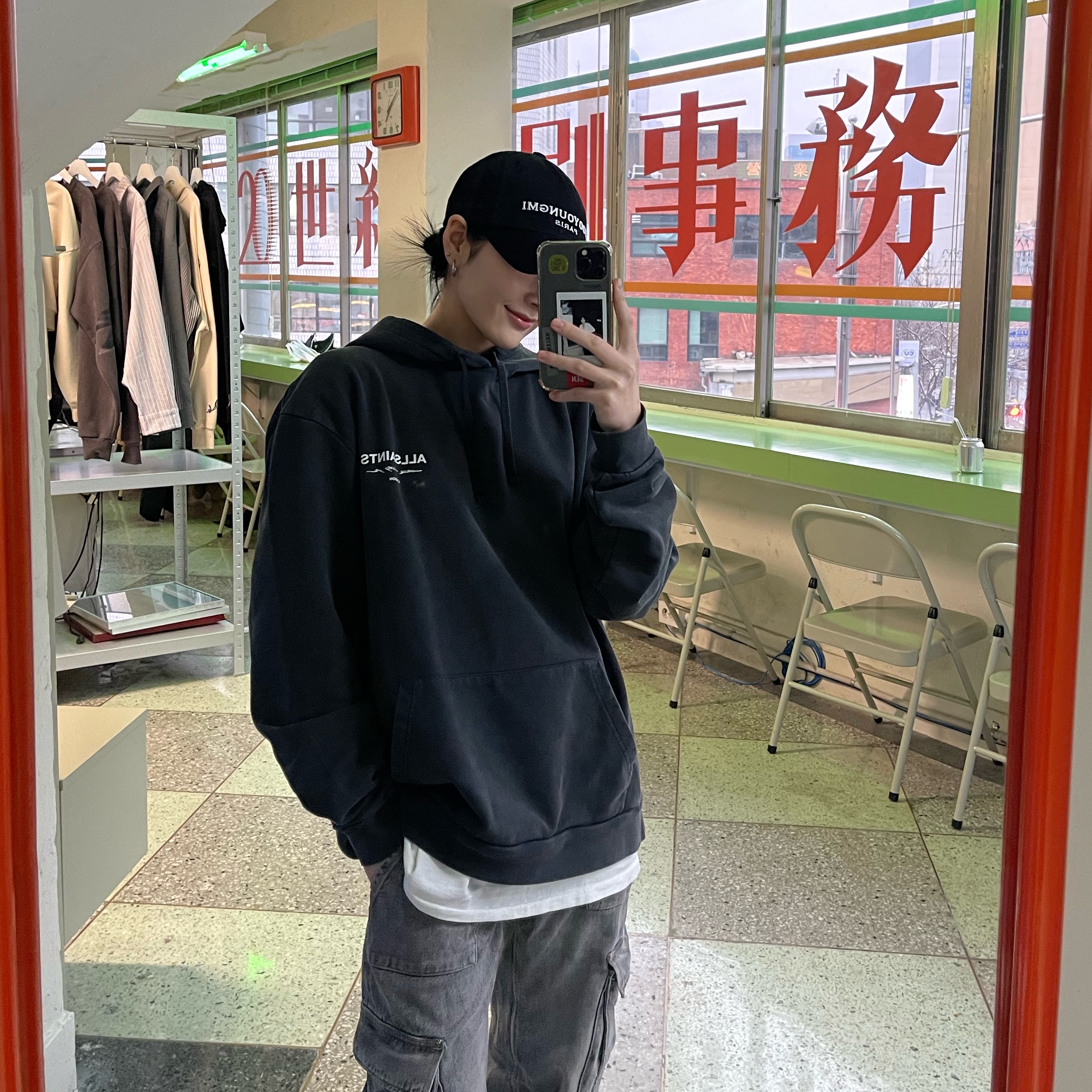 Wooyoungmi Embroidered Ball Cap Black 착용 스타일 - 4