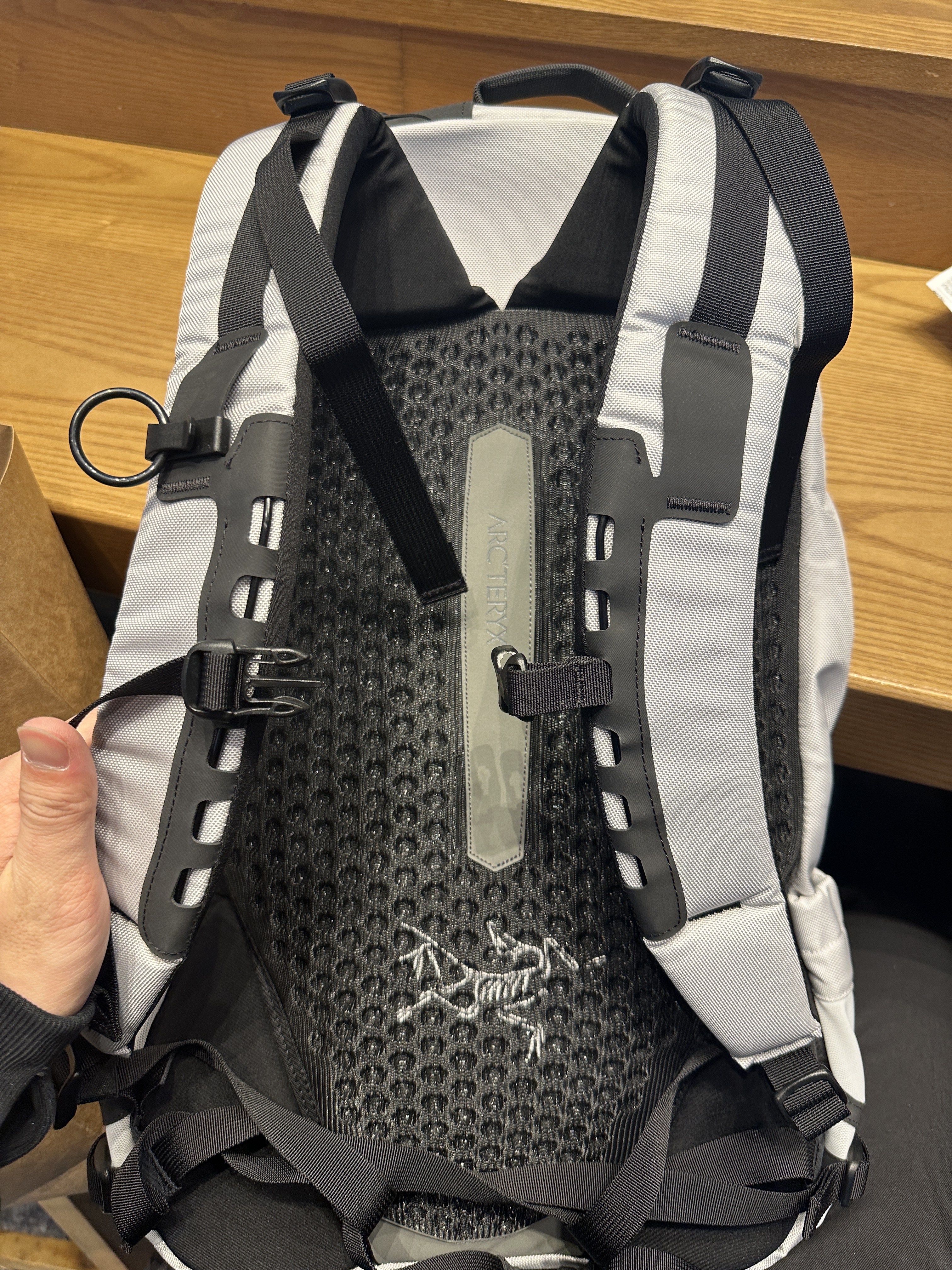 Arc'teryx Arro 22 Backpack 24K Black, Arc'teryx x Beams Arro 22 Rebird TM Backpack White 착용 스타일 - 1