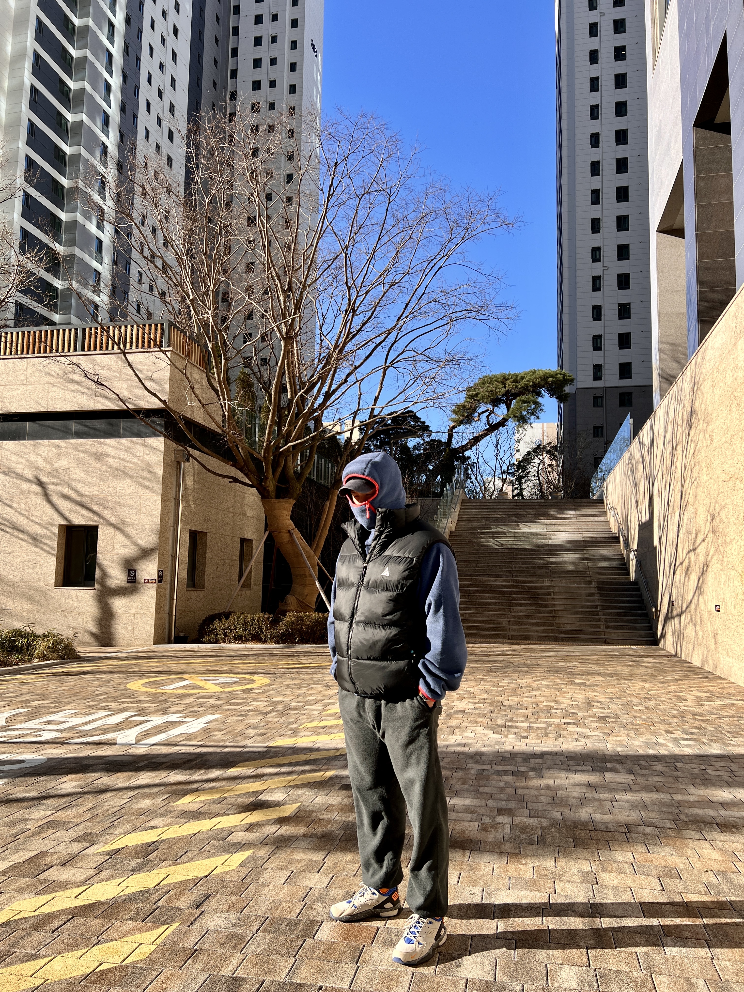 Palace Polartec Ninja Hood Navy - 23FW, Nike ACG Therma-Fit ADV Lunar Lake Puffer Vest Black - US/EU 착용 스타일