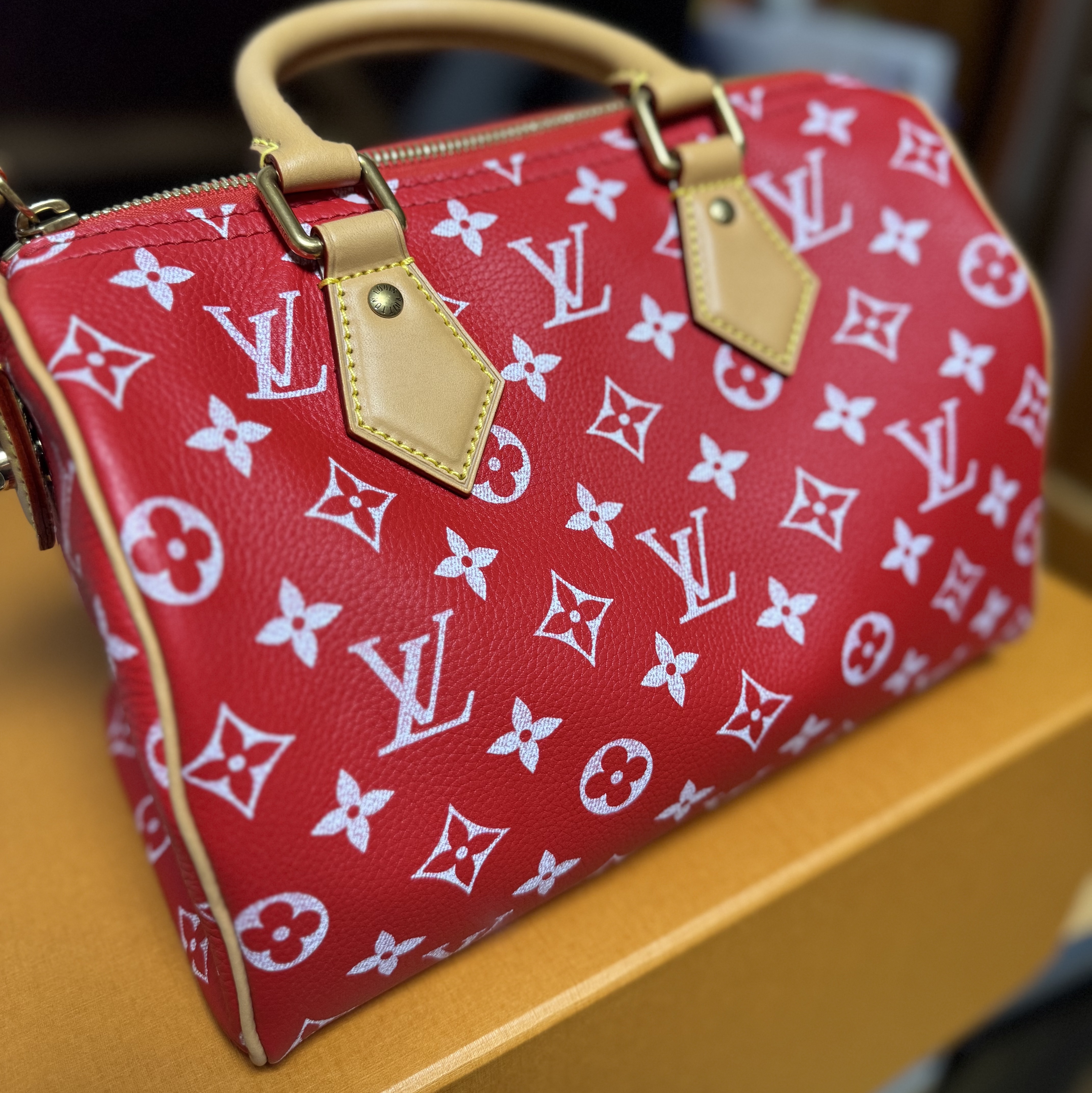 Louis Vuitton Speedy P9 Bandouliere 25 Red 착용 스타일