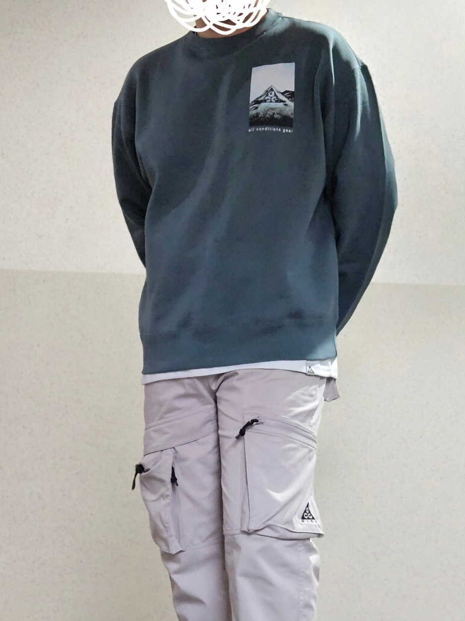 나이키 ACG 써마핏 플리스 그래픽 스웨트셔츠 미네랄 슬레이트 - 아시아 착용 스타일 - 2