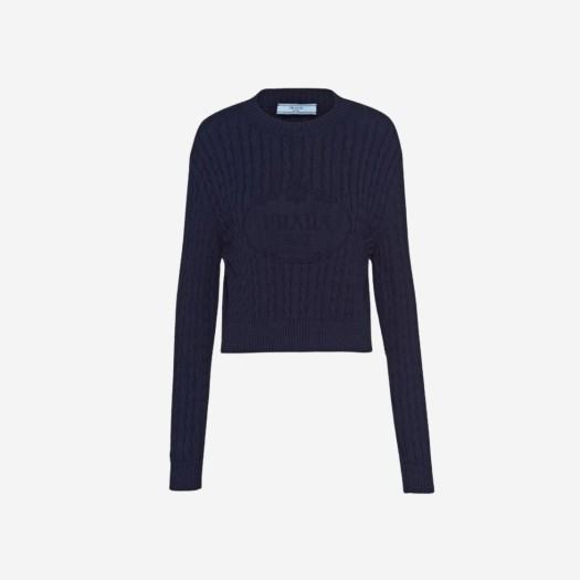 (W) 프라다 코튼 크루넥 스웨터 네이비