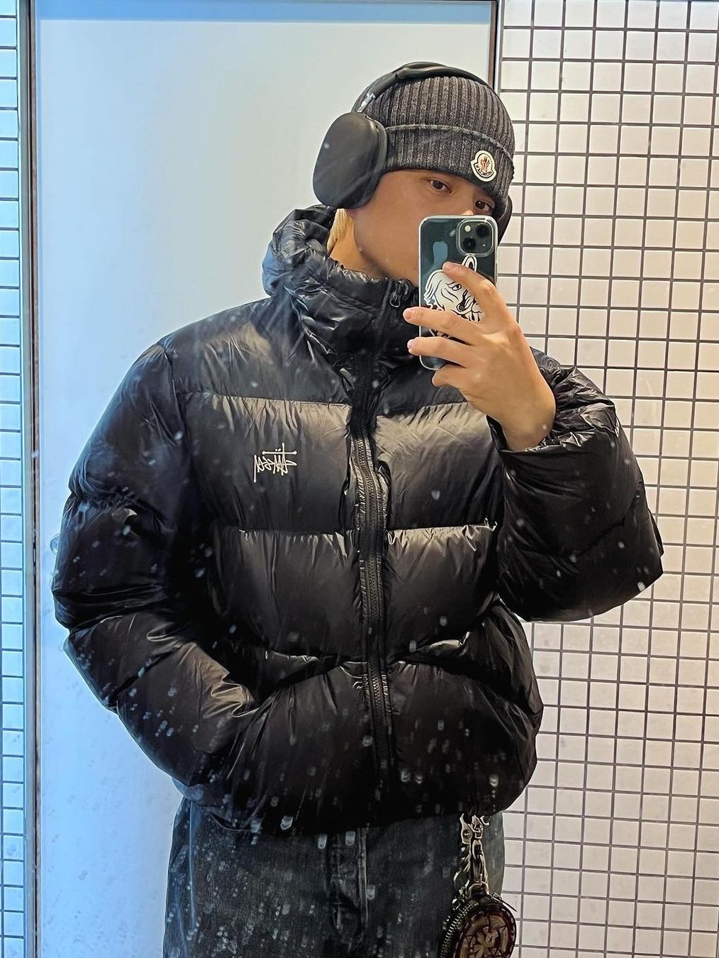 Stussy Down Parka Micro Ripstop Phantom Black, Stussy Down Puffer Parachute Ripstop Charcoal 착용 스타일 - 2