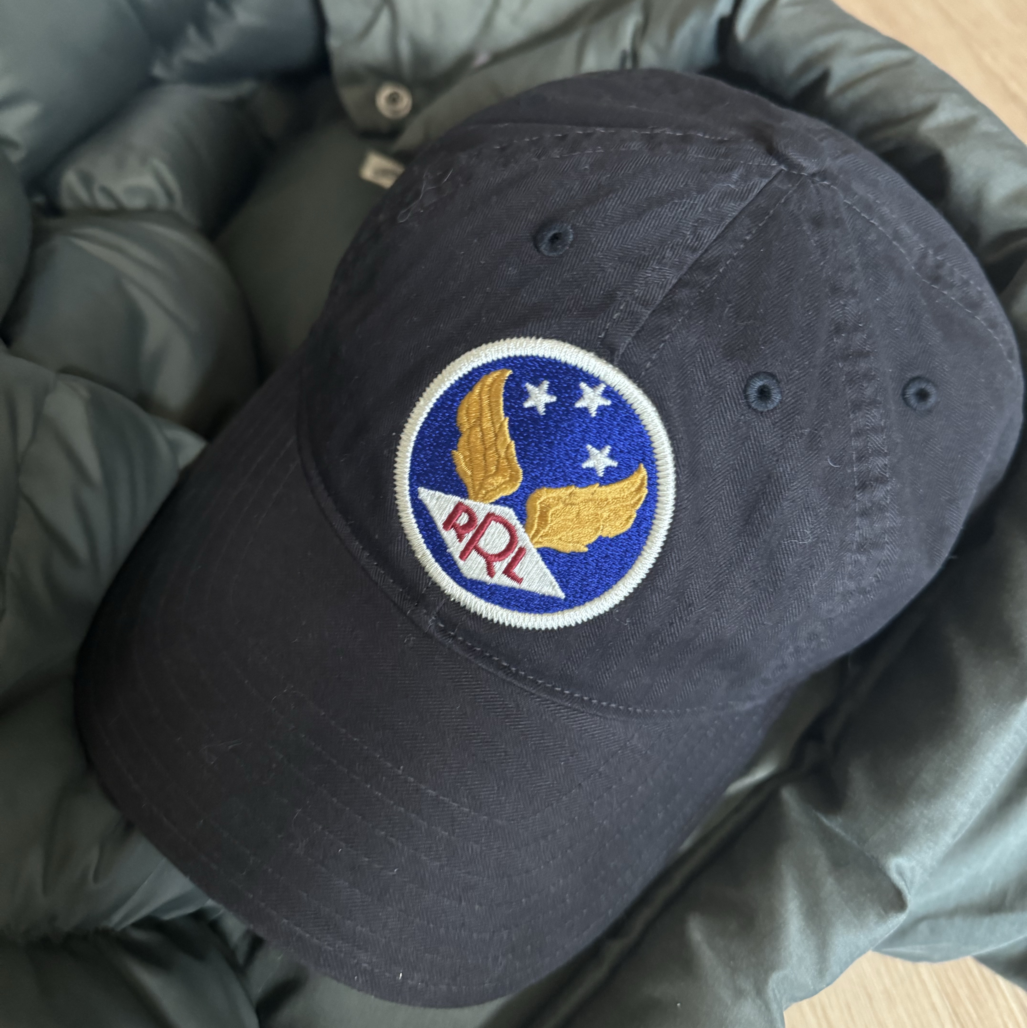 Double RL Garment Dyeing Twill Ball Cap Black 착용 스타일