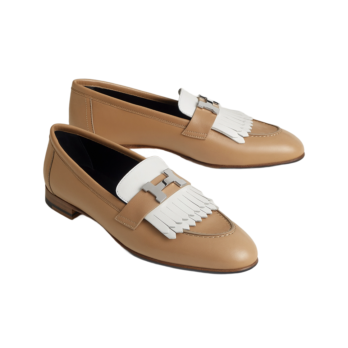 (W) 에르메스 로얄 로퍼 고트스킨 카프스킨 & 팔라듐 하드웨어 베쥬 아흐질 블랑((W) Hermes Royal Loafer Goatskin Calfskin & Palladium Beige Argile Blanc) - 2