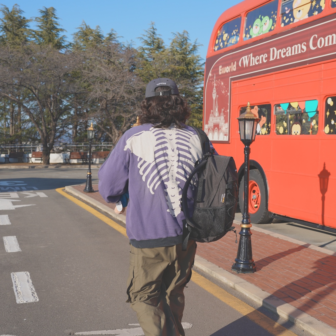 Kapital 2 Tone Big Fleece Sweatshirt Black Purple, Palace Cordura Eco Hex Ripstop Backpack Black - 23FW 착용 스타일 - 1