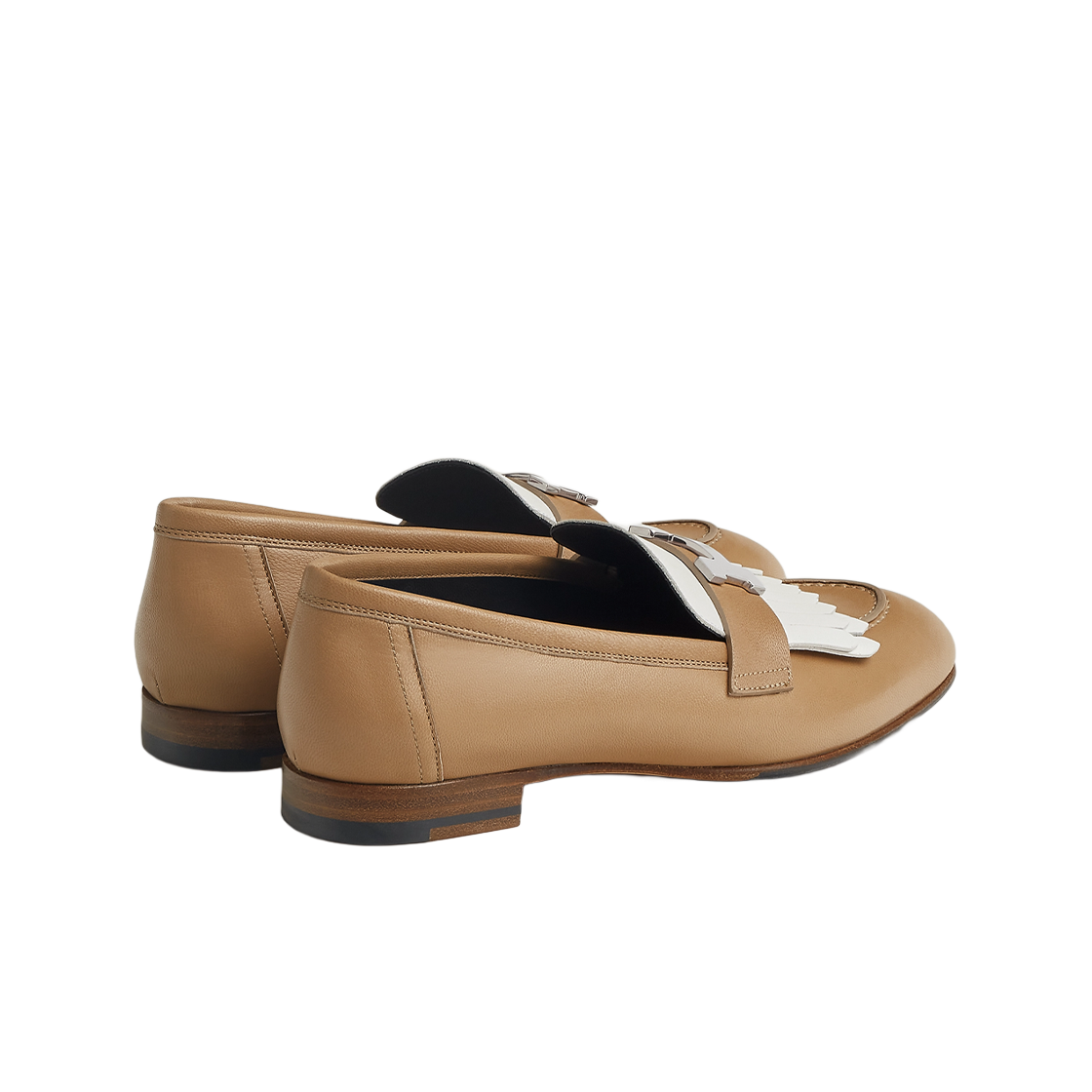 (W) 에르메스 로얄 로퍼 고트스킨 카프스킨 & 팔라듐 하드웨어 베쥬 아흐질 블랑((W) Hermes Royal Loafer Goatskin Calfskin & Palladium Beige Argile Blanc) - 3