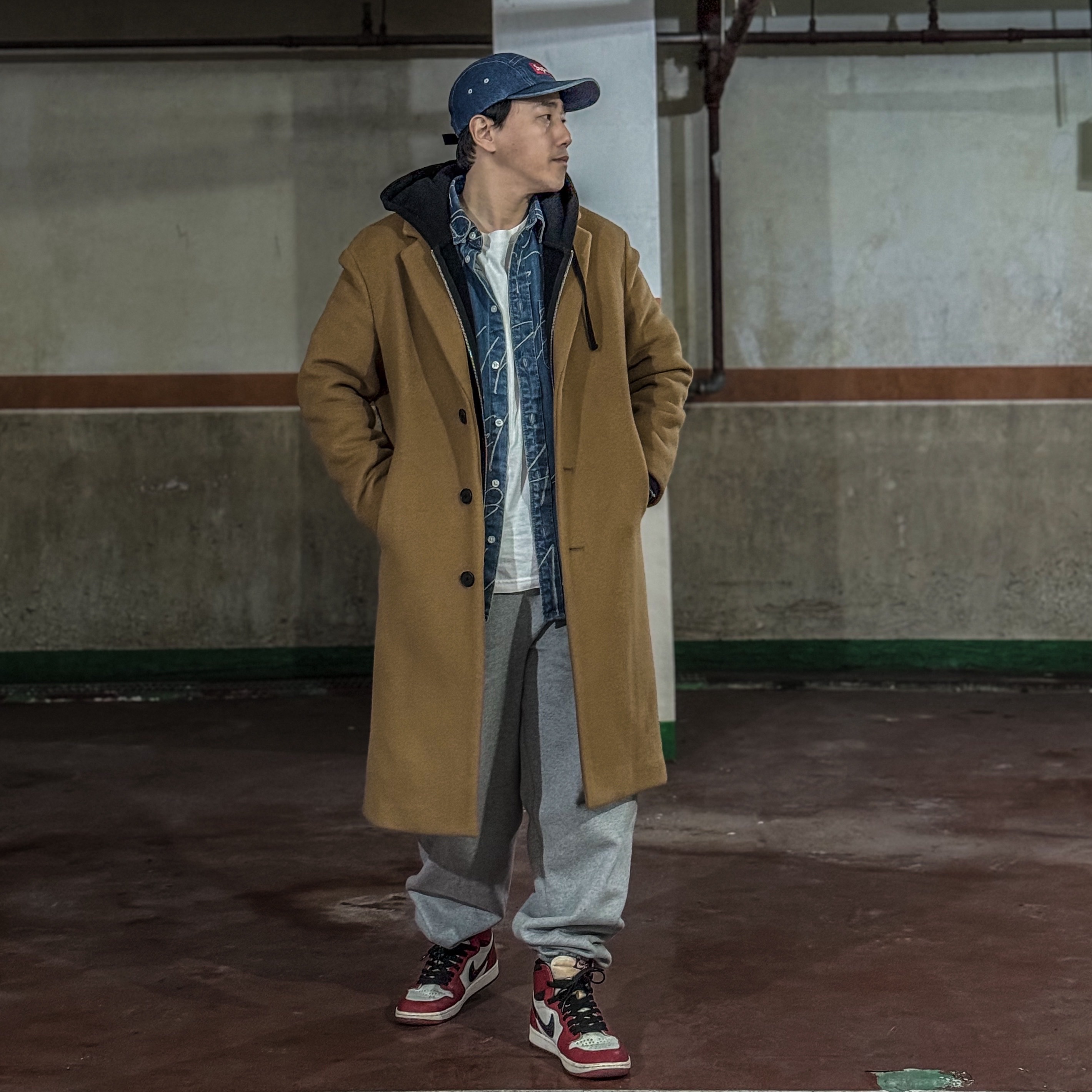 Supreme Washed Chino Twill Camp Cap Denim - 21SS, Supreme Small Box Zip Up Hooded Sweatshirt Black - 21SS 착용 스타일