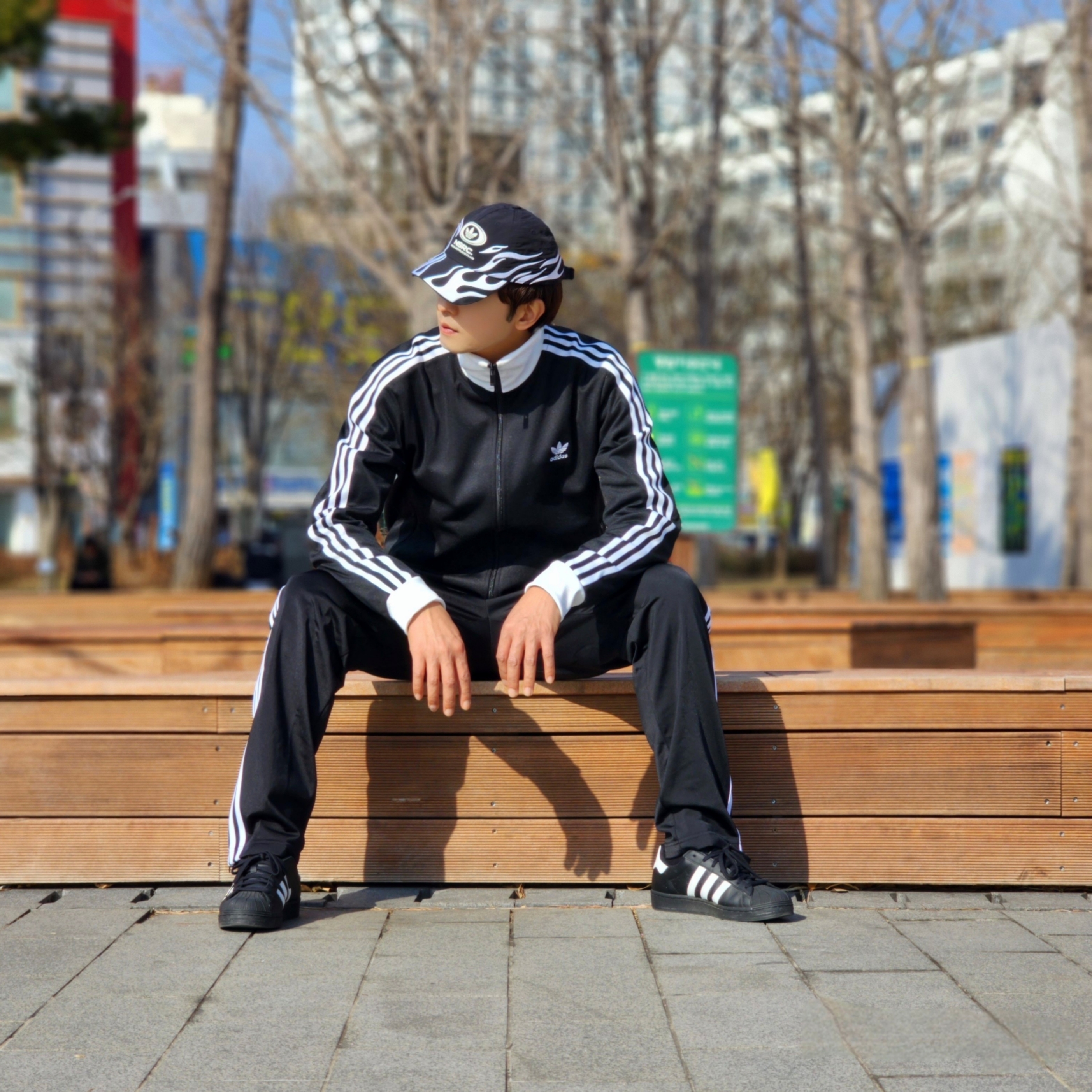 Adidas Superstar Core Black White, Adidas x NSRC Cap Black 착용 스타일 - 6