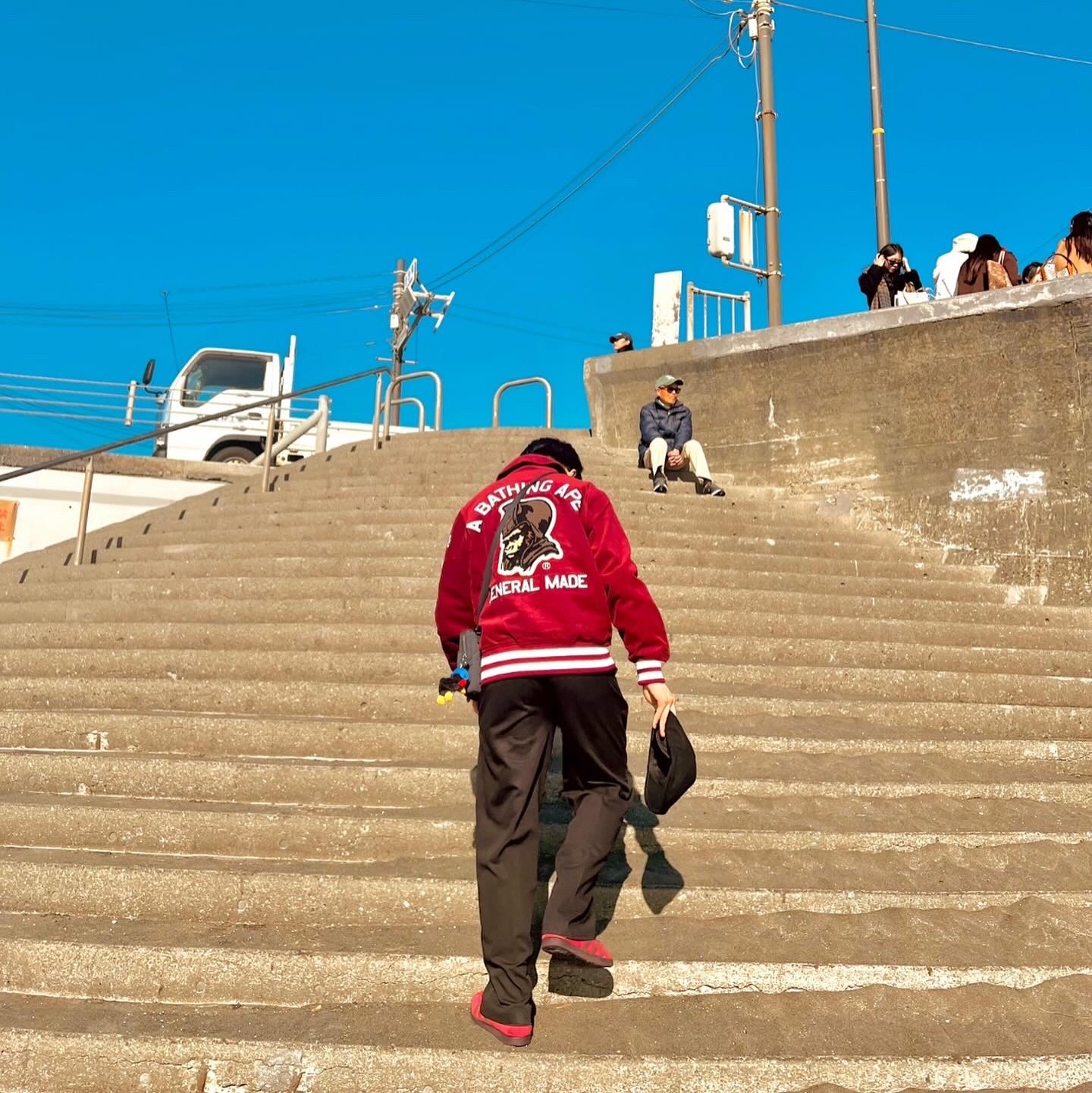 BAPE General Corduroy Varsity Jacket Burgundy, Adidas Tobacco Gruen Collegiate Burgundy 착용 스타일 - 1