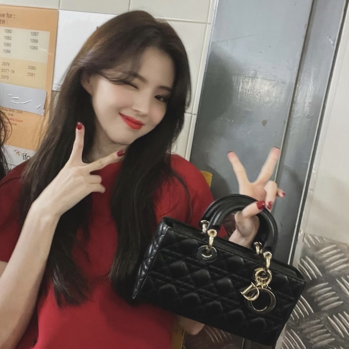 Dior Small Lady D Joy Bag Patent Cannage Calfskin Black 착용 스타일