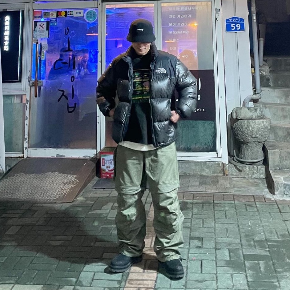 Farfromwhat Far Layered Work Pants Olive 착용 스타일