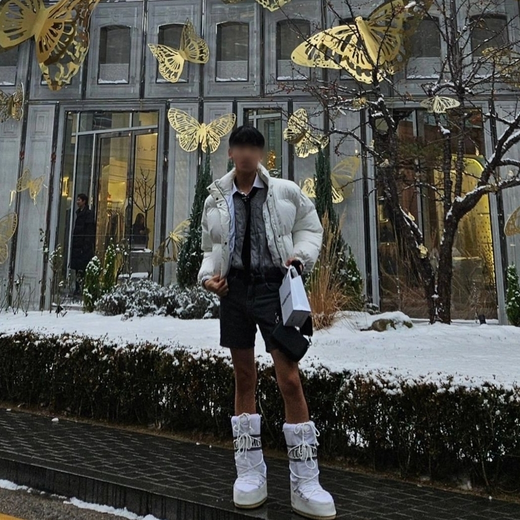 (W) 문부츠 아이콘 나일론 부츠 화이트 착용 스타일