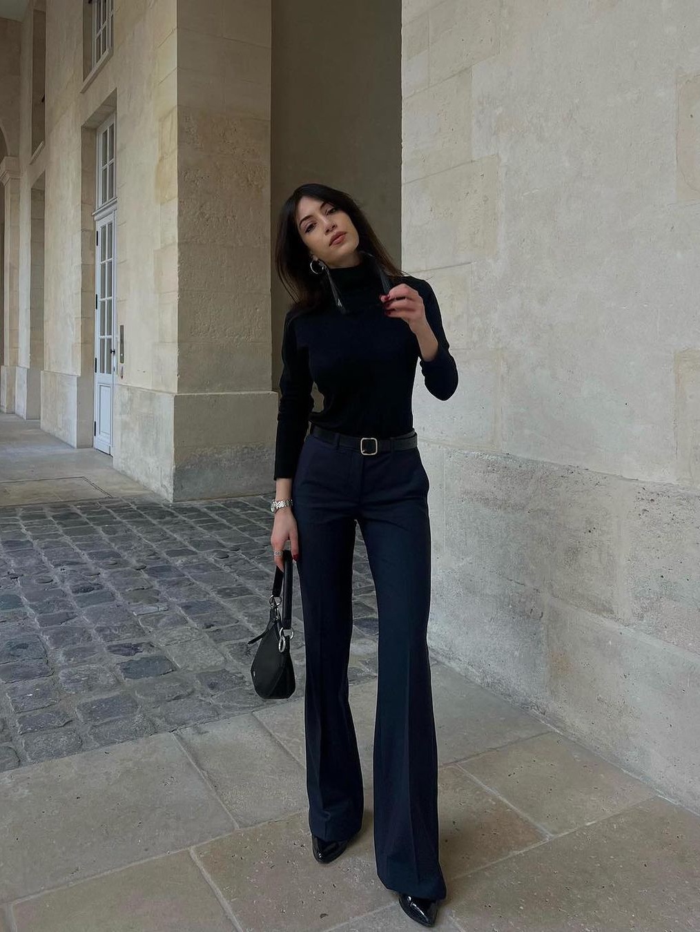 Polyteru Turtle Neck Sleeve Black, Saenginstudios Wool Turtleneck Top Black 착용 스타일 - 6