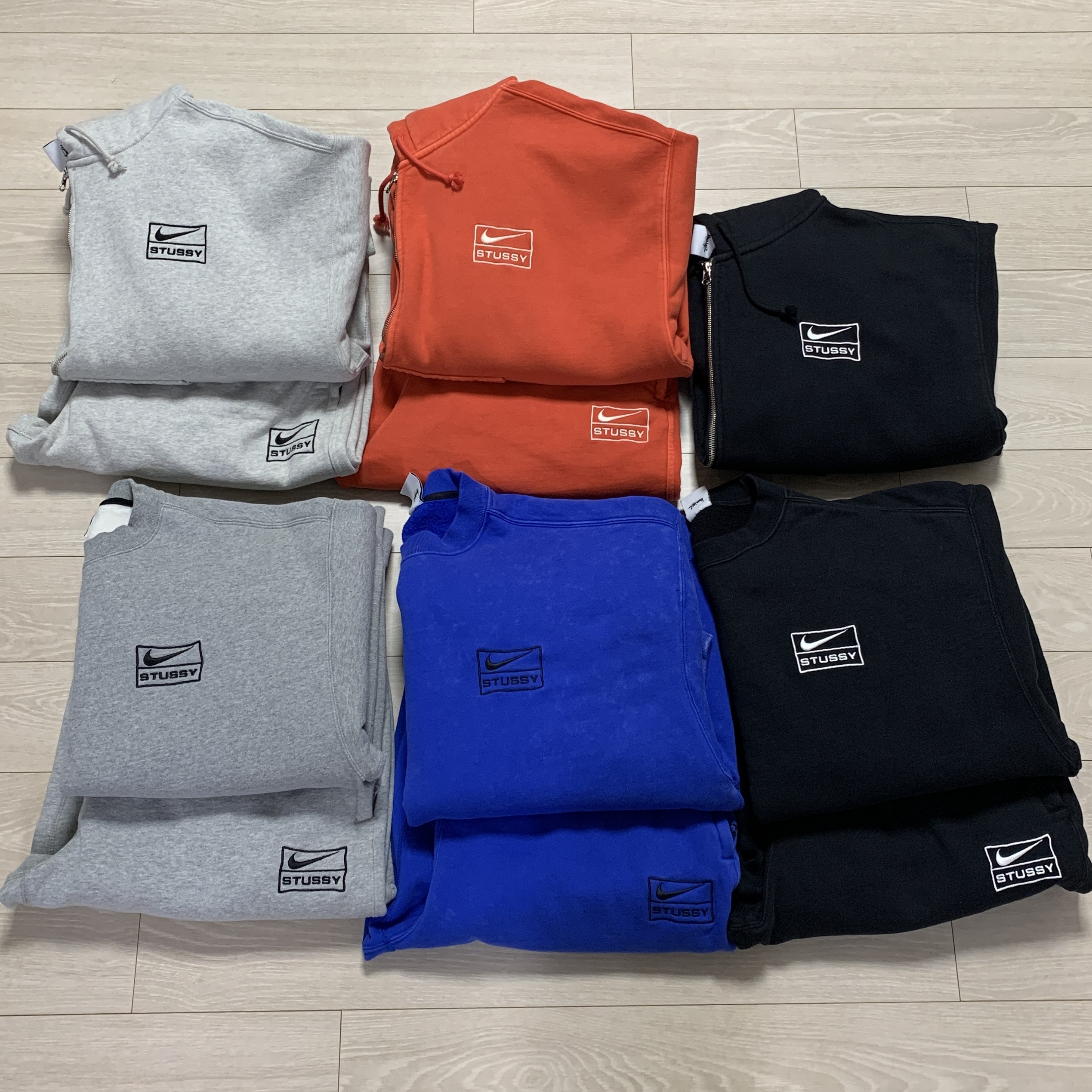 Nike x Stussy Fleece Pants Grey Heather (FN5231-050), Nike x Stussy Full Zip Fleece Hoodie Grey Heather (FJ9181-050) 착용 스타일