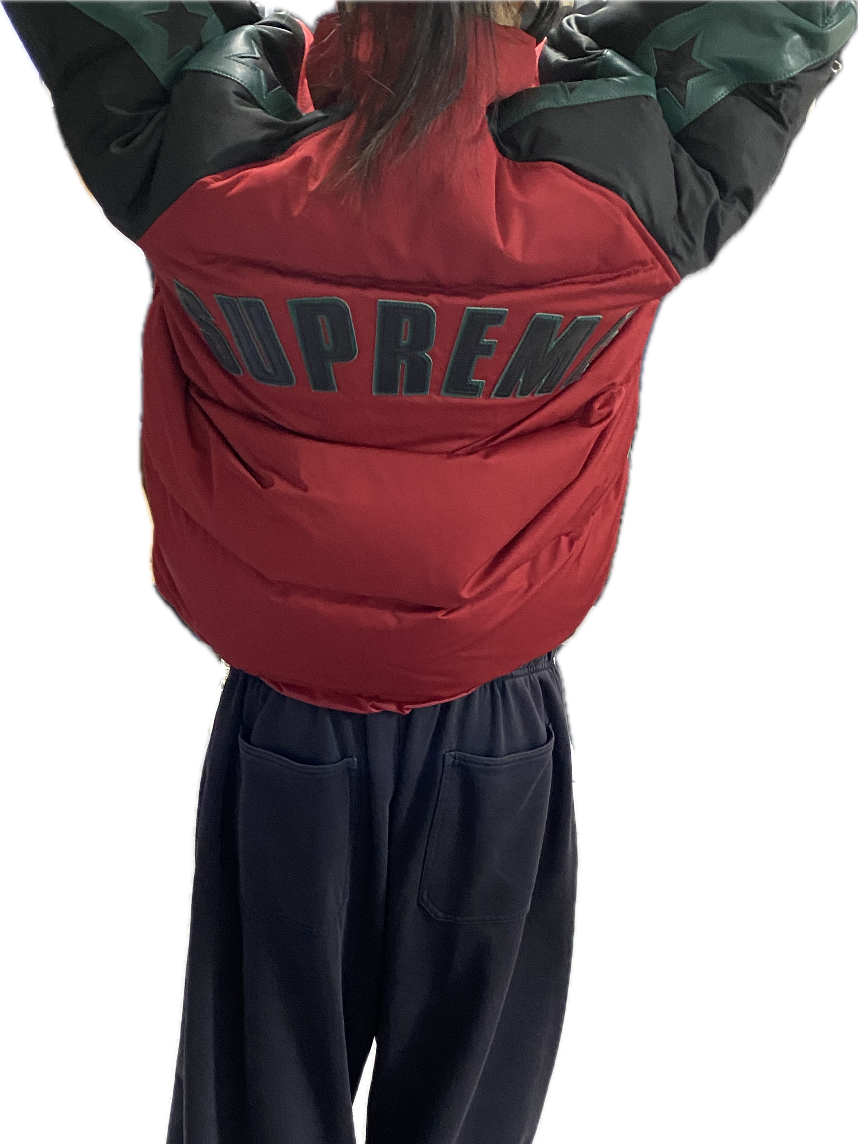 Supreme Star Sleeve Down Puffer Jacket Red - 23FW, Supreme Star Sleeve Down Puffer Jacket Black - 23FW 착용 스타일