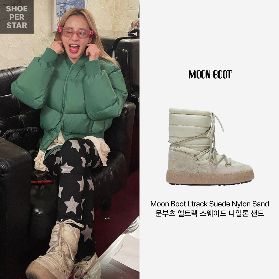 (W) Moon Boot Ltrack Suede Nylon Sand 착용 스타일 - 1