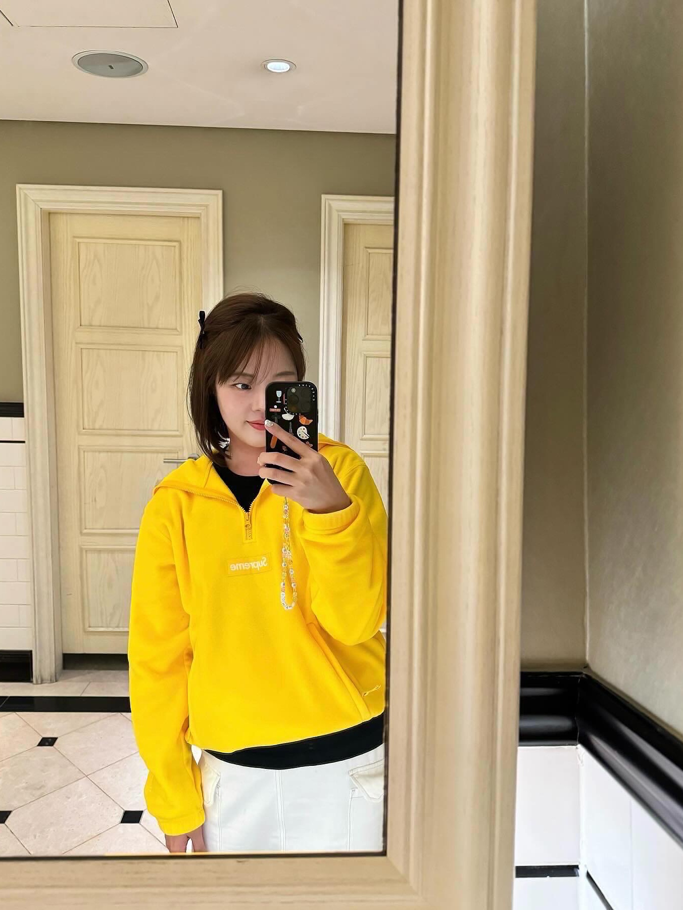 Supreme Polartec Facemask Half Zip Hooded Sweatshirt Yellow - 23FW, Supreme Fleece Zip Up Hooded Shirt Black - 23FW 착용 스타일 - 3