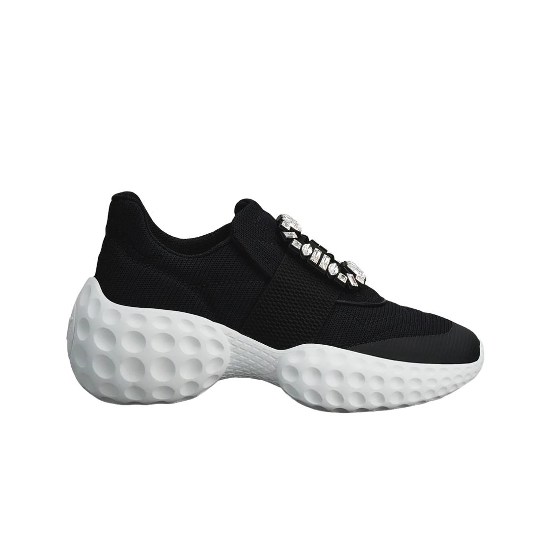 (W) 로저 비비에 비브 런 라이트 스트라스 버클 스니커즈 테크니컬 패브릭 블랙((W) Roger Vivier Viv Run Light Strass Buckle Sneakers in Technical Fabric Black) - 1