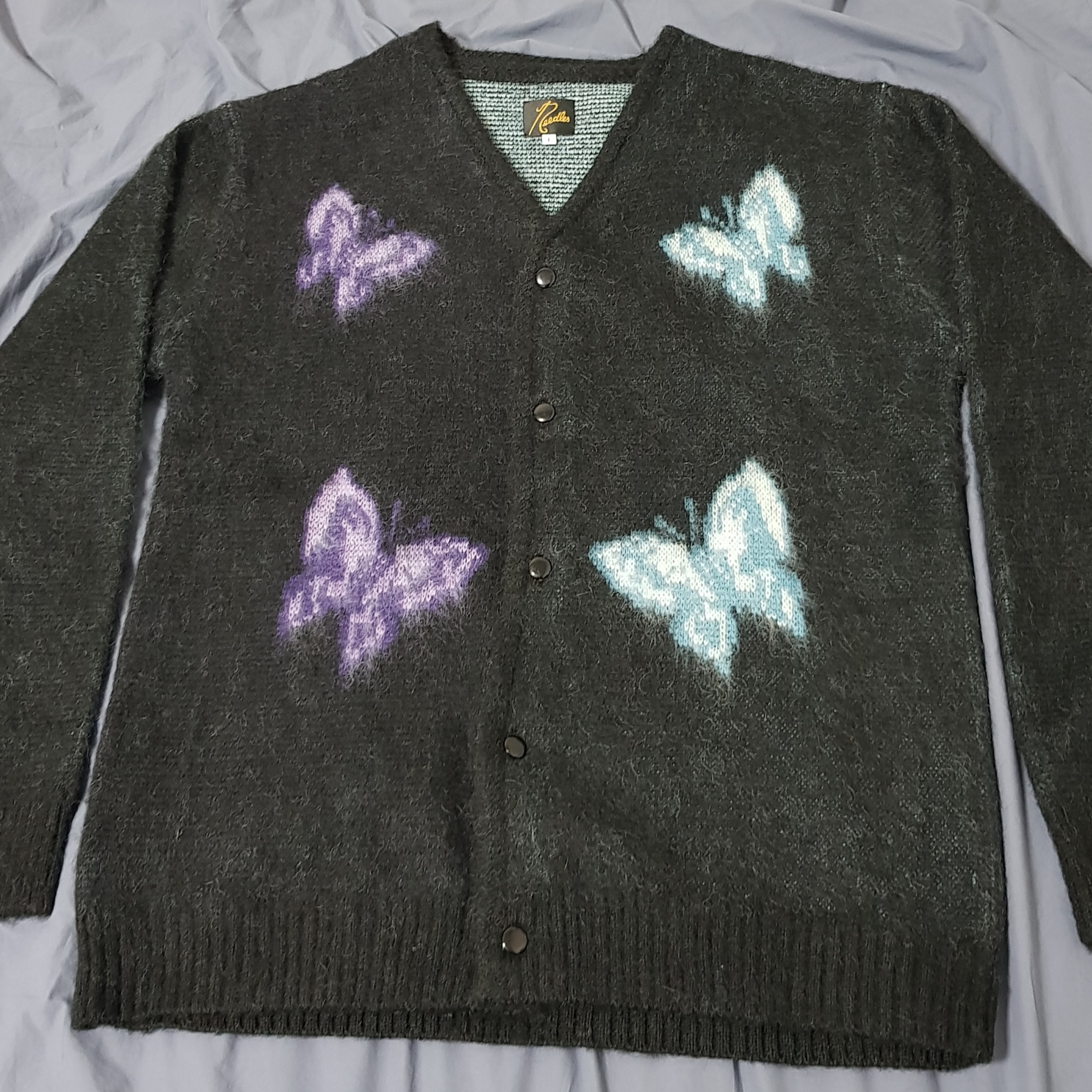 Needles x Studious Mohair Papillon Cardigan Black 착용 스타일