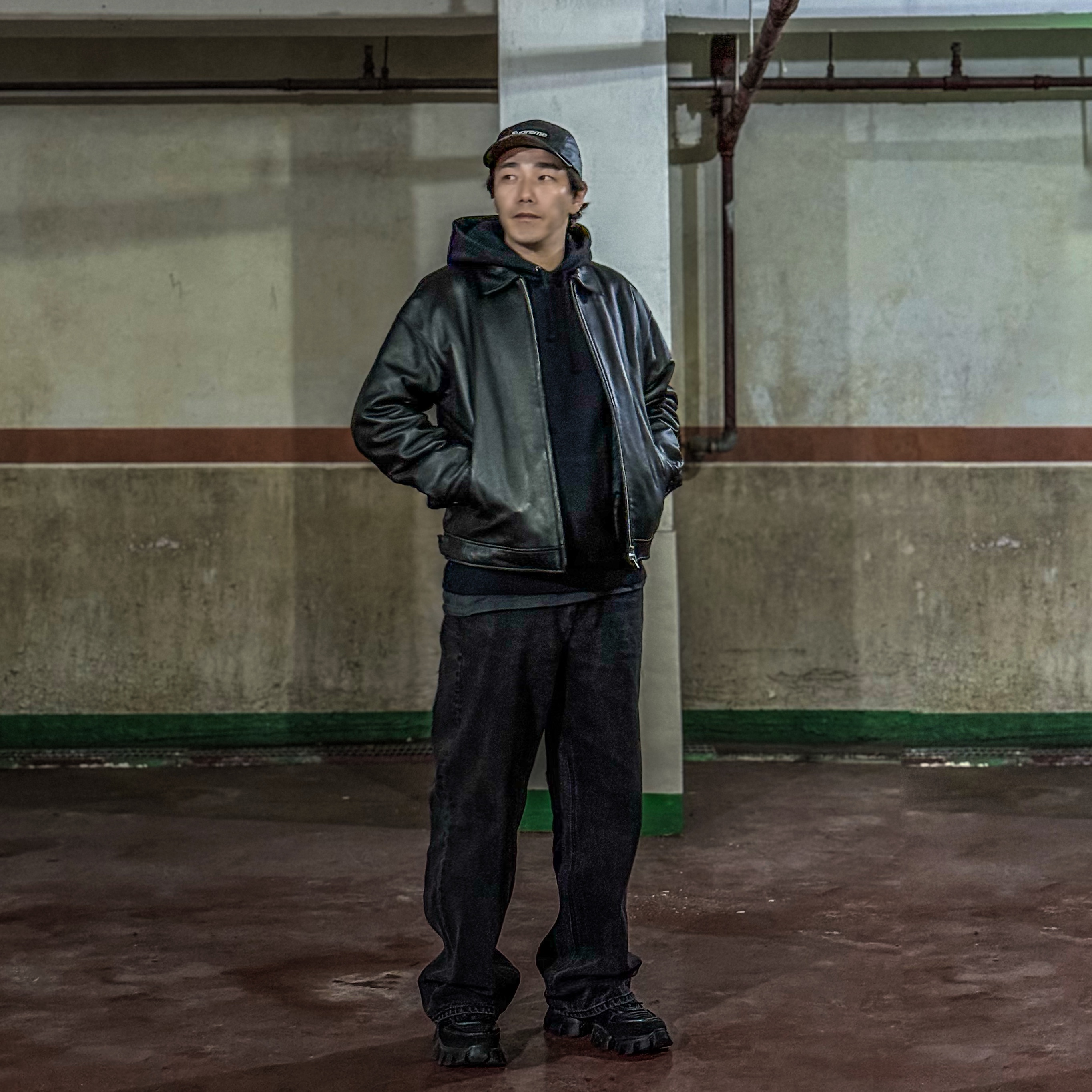 Supreme Leather Camp Cap Black - 21SS, Prada Cloudbust Thunder Sneakers Black 착용 스타일