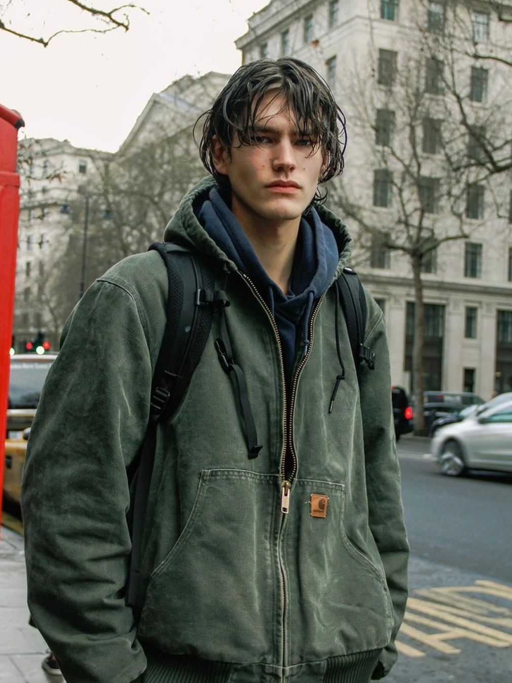 Carhartt WIP Organic Cotton Dearborn Canvas OG Detroit Jacket Deep Hamilton Brown Aged Canvas - Winter, (W) Carhartt WIP Black Stone Washed OG Active Jacket Black Stone Washed - Winter 착용 스타일 - 3