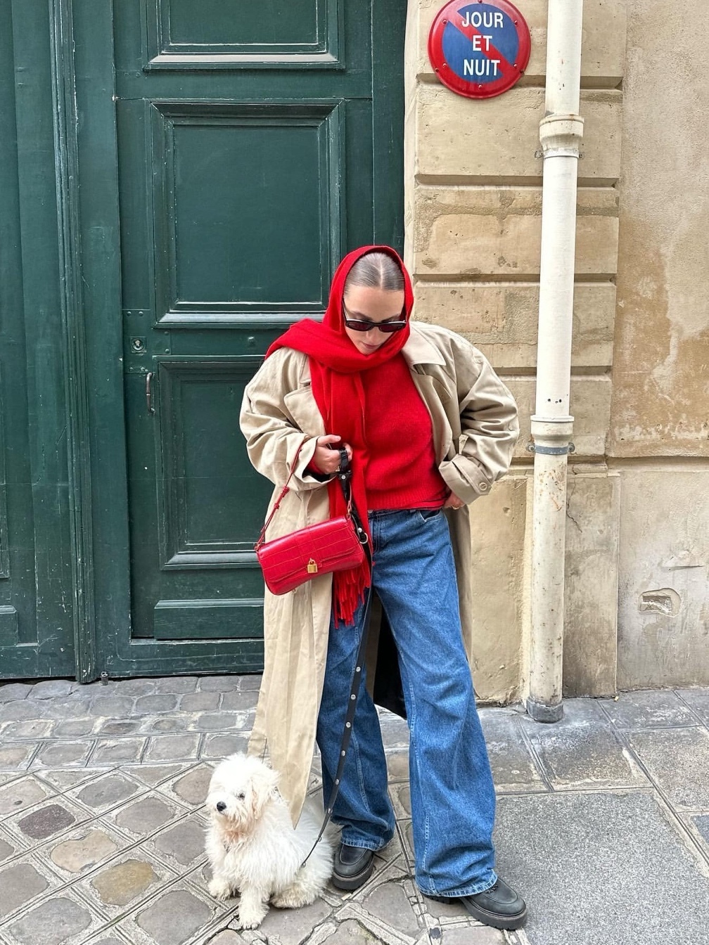 Vivienne Westwood Double Face Single Orb Muffler Red, Acne Studios Canada Narrow New Wool Muffler Cherry Red 착용 스타일 - 4