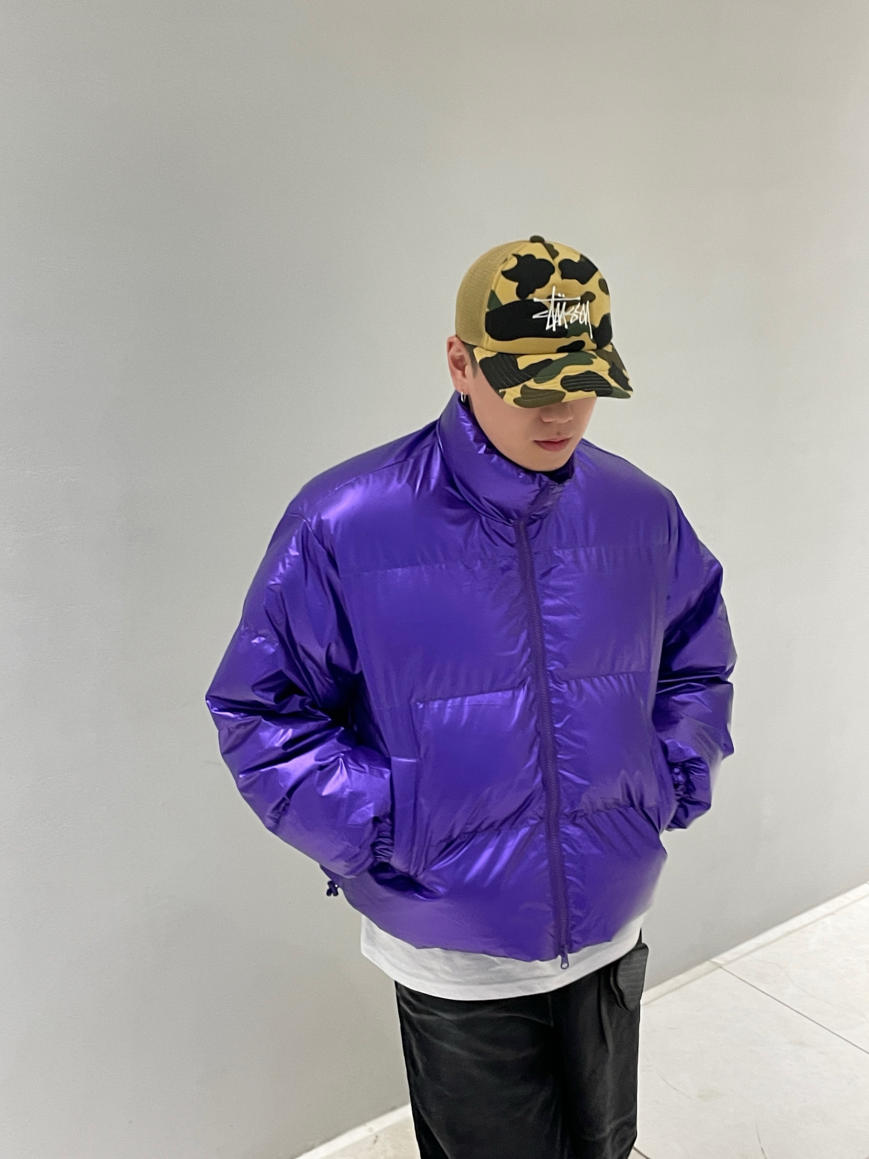 Stussy x BAPE Trucker Cap Yellow, Balenciaga Steroid Derby Black 착용 스타일 - 7