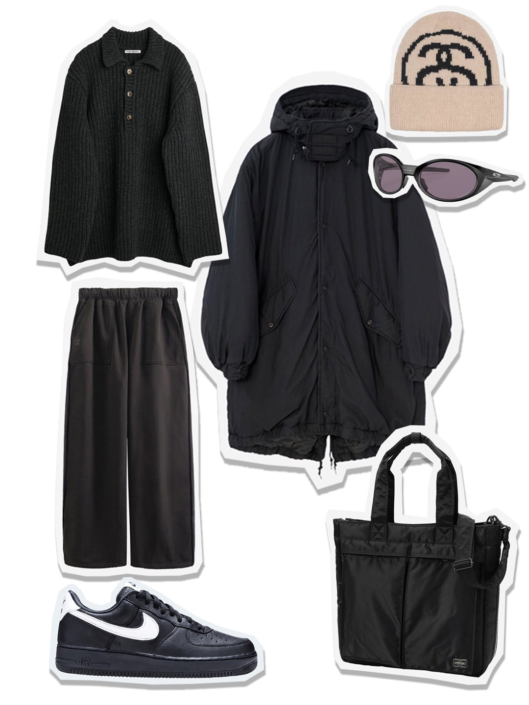 Porter Tanker 2Way Tote Bag Black, Nike Air Force 1 Low QS Black White 착용 스타일 - 1