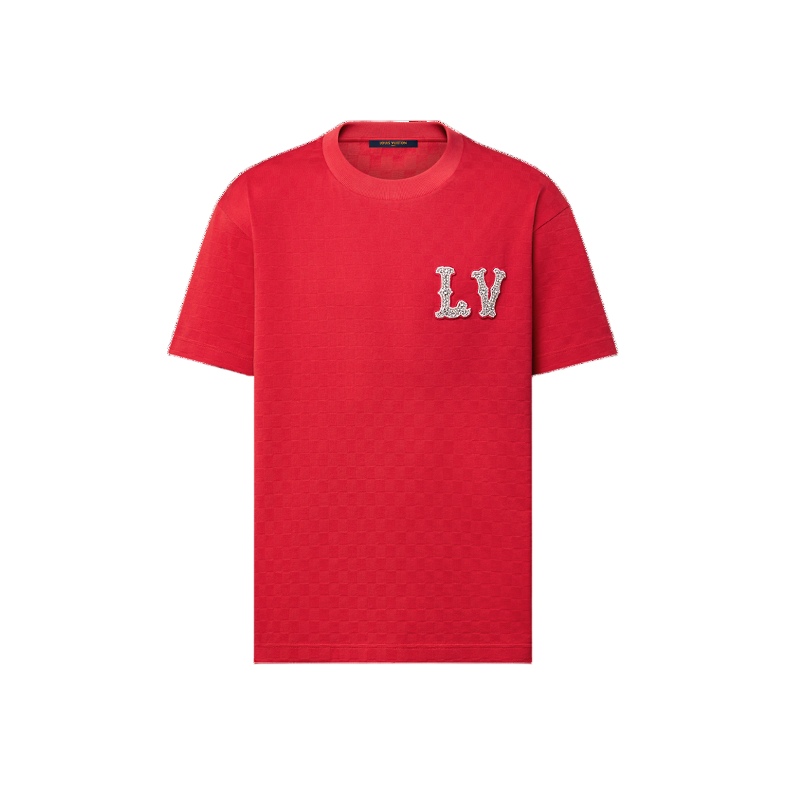 Louis Vuitton Cotton Pique T-Shirt with Embroidered LV Patch Red 상세 이미지 1