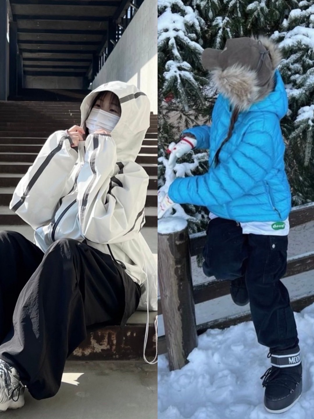 Sansan Gear Windblock Jacket Ivory - 22SS, Sansan Gear Suffix Puffer Jacket Sky Blue - 23FW 착용 스타일 - 2