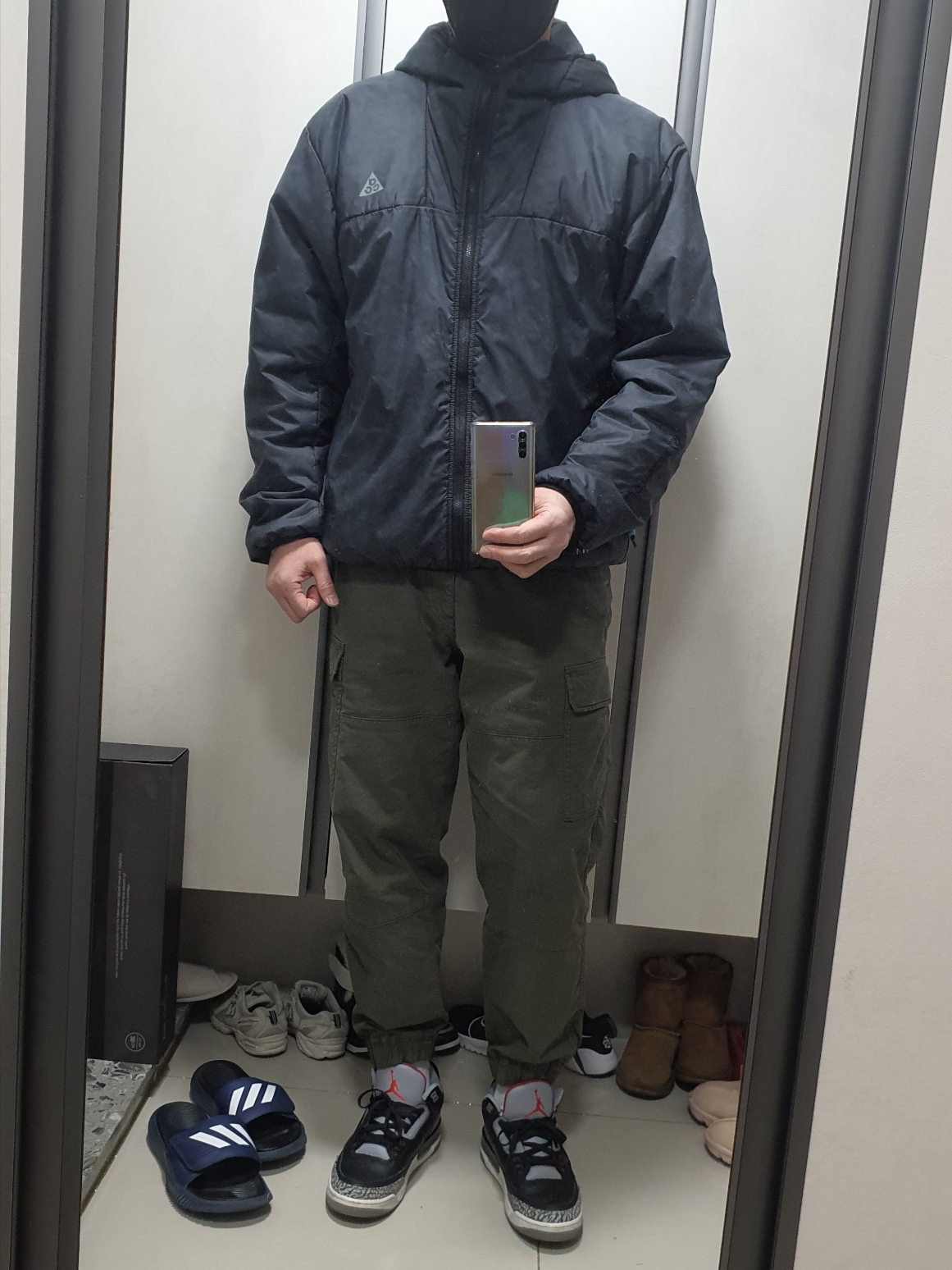 Nike NRG ACG Therma-Fit ADV Rope De Dope Black - US/EU, Jordan 3 Retro OG Black Cement 2018 착용 스타일