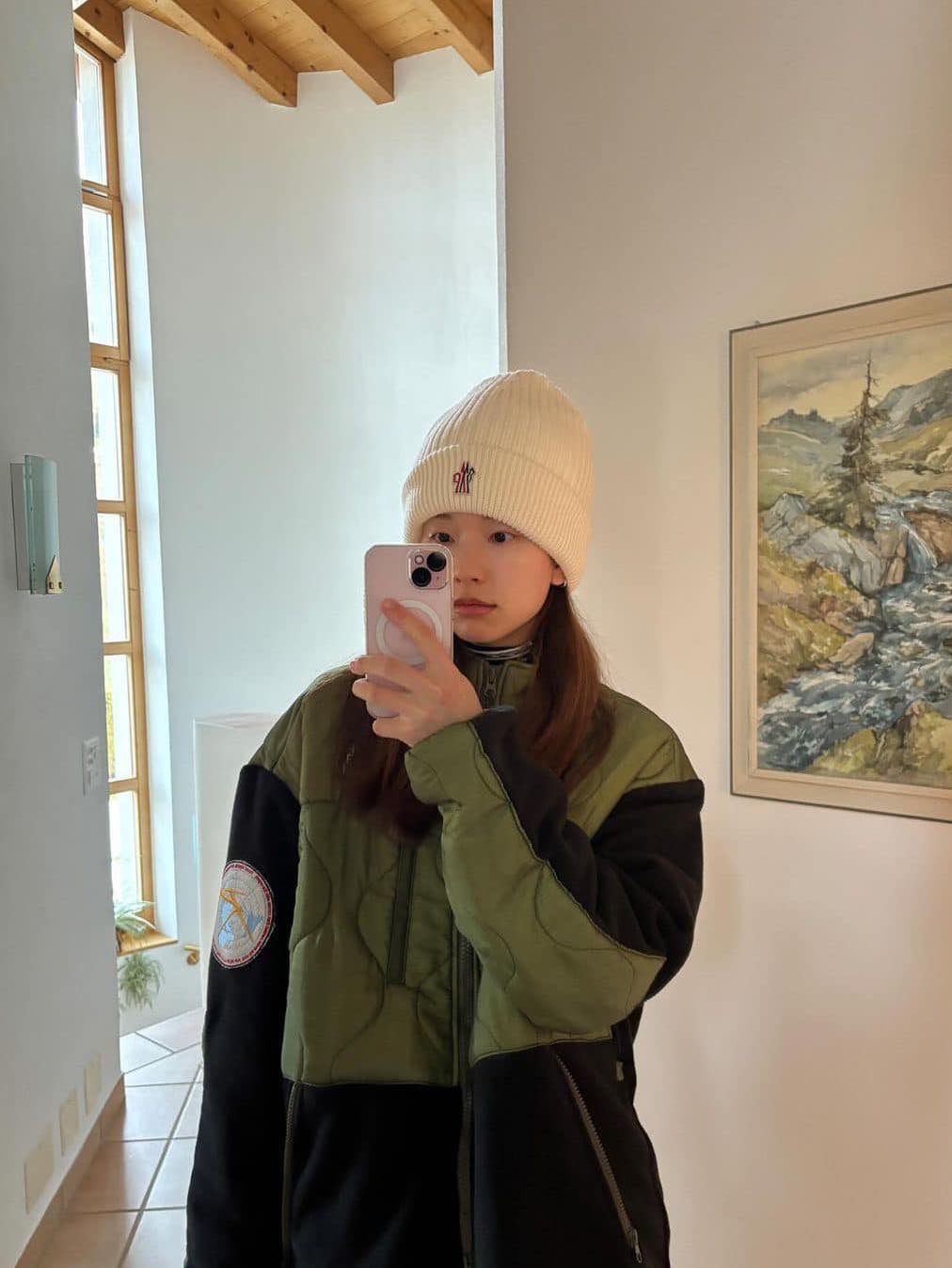 (W) Buberry Dereham Diamond Quilted Jacket Olive, Maison Mihara Yasuhiro Bottom Layered Quilting Coat Khaki 착용 스타일 - 6