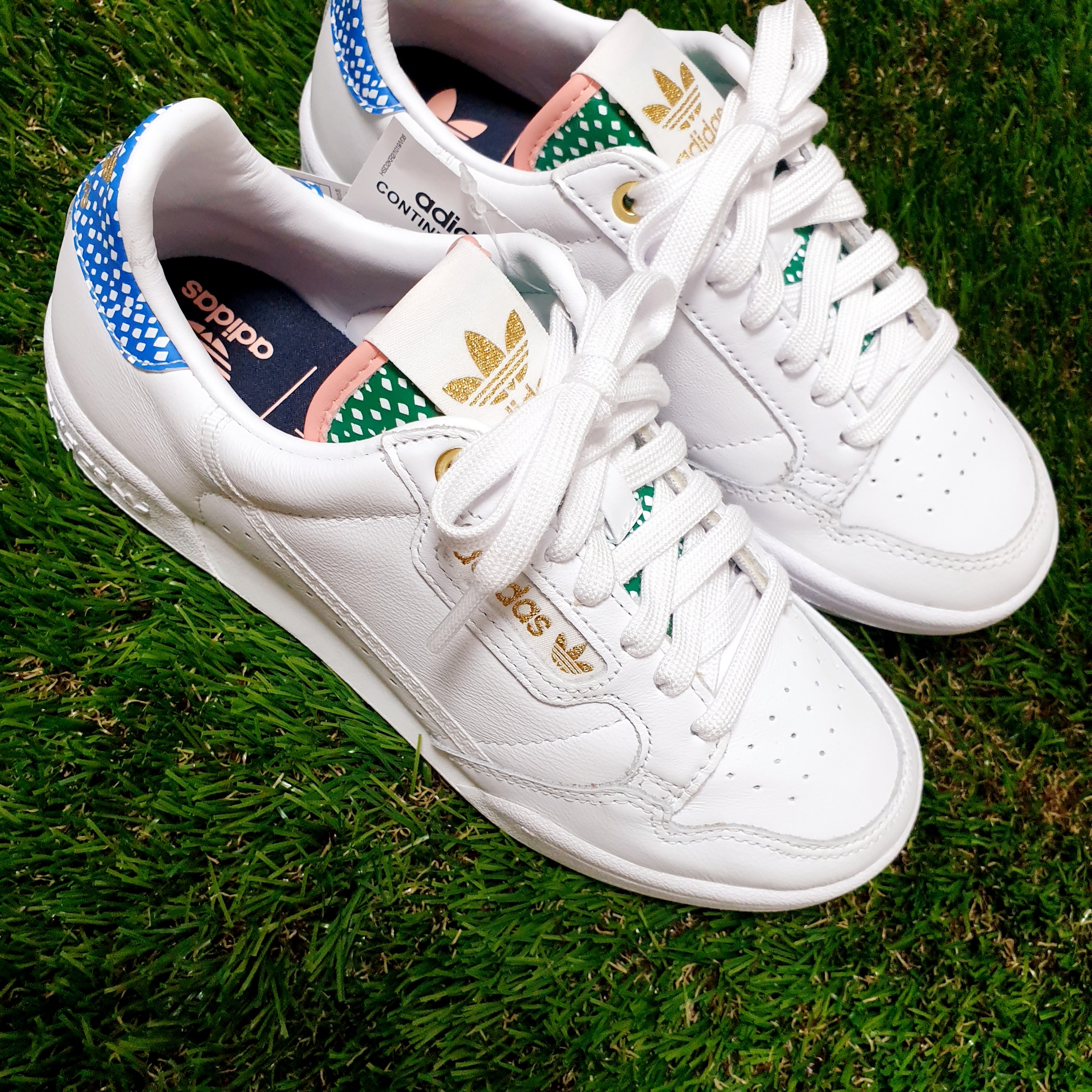 (W) Adidas Continental 80 Cloud White Gold Metallic 착용 스타일 - 2