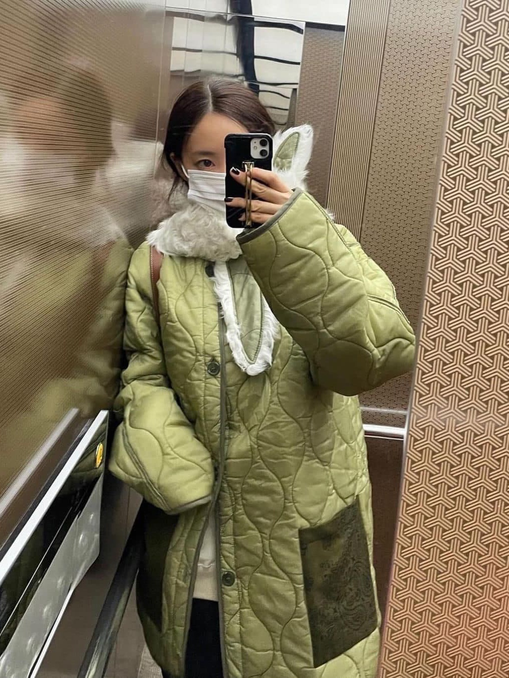 (W) Buberry Dereham Diamond Quilted Jacket Olive, Maison Mihara Yasuhiro Bottom Layered Quilting Coat Khaki 착용 스타일 - 5