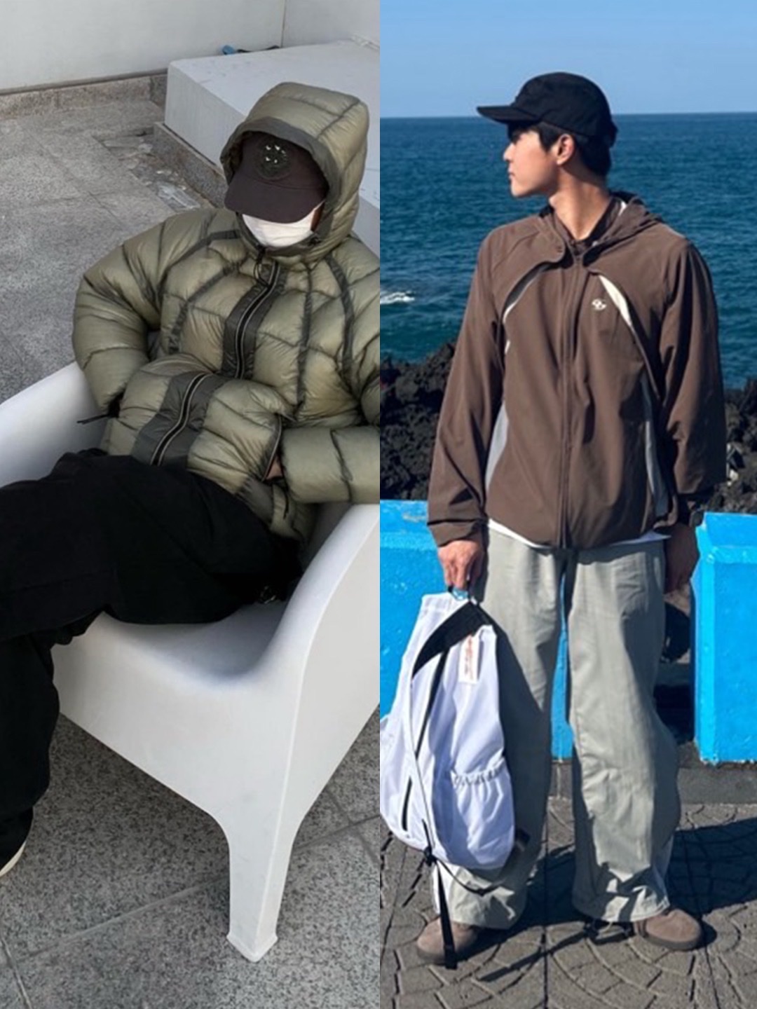 Sansan Gear Windblock Jacket Ivory - 22SS, Sansan Gear Suffix Puffer Jacket Sky Blue - 23FW 착용 스타일 - 3